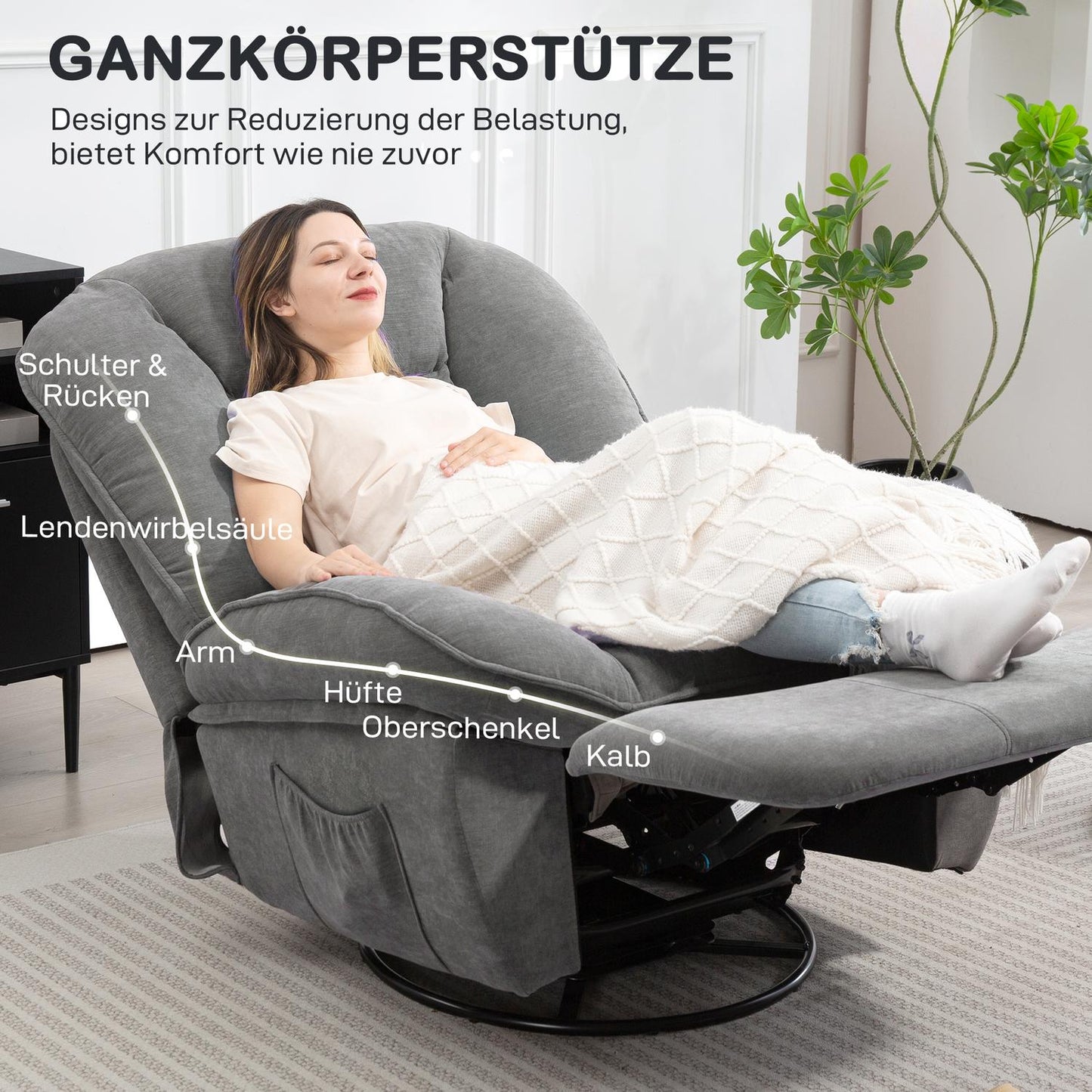 Recliner Chair with Swivel, Rocking, Footrest, Dark Grey