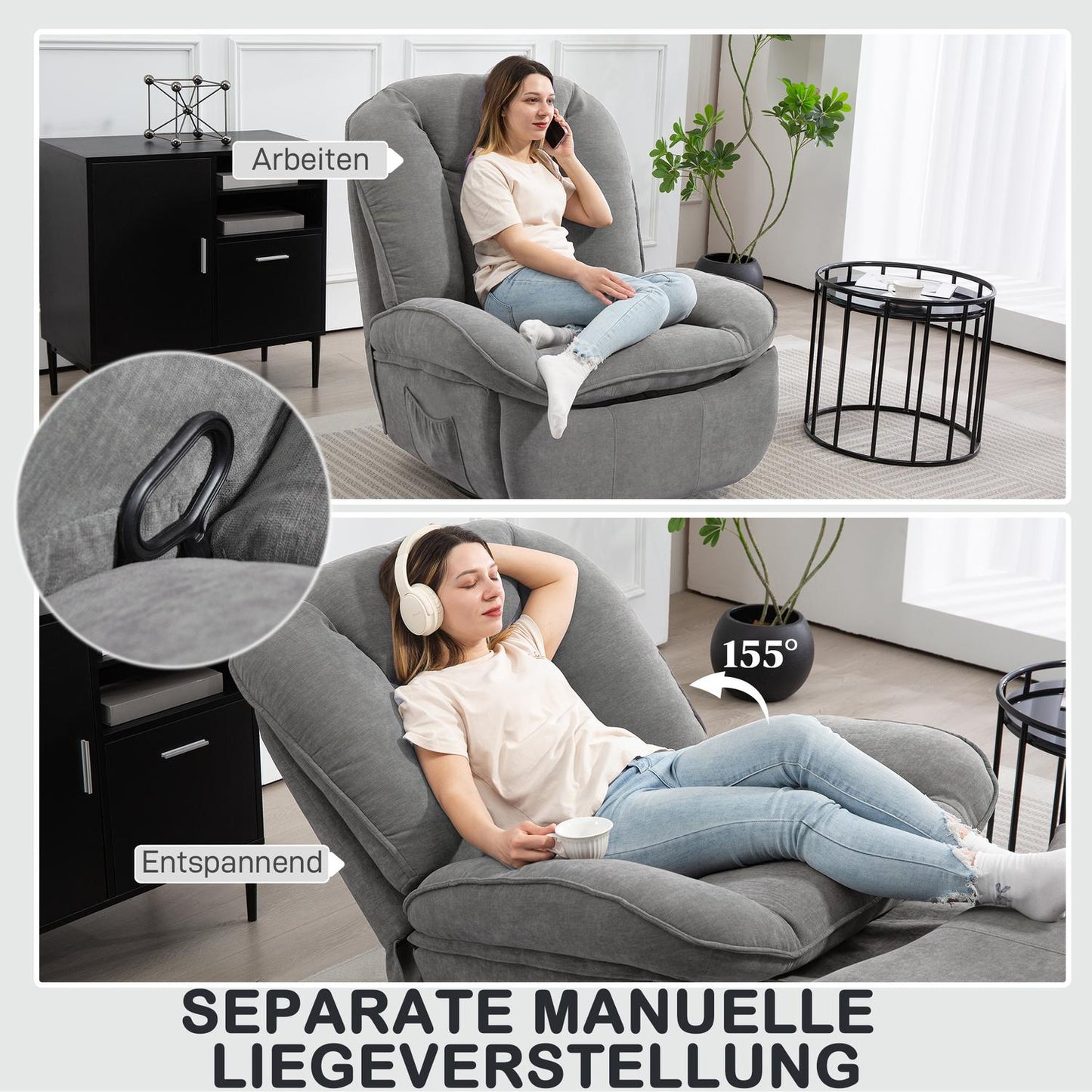 Recliner Chair with Swivel, Rocking, Footrest, Dark Grey