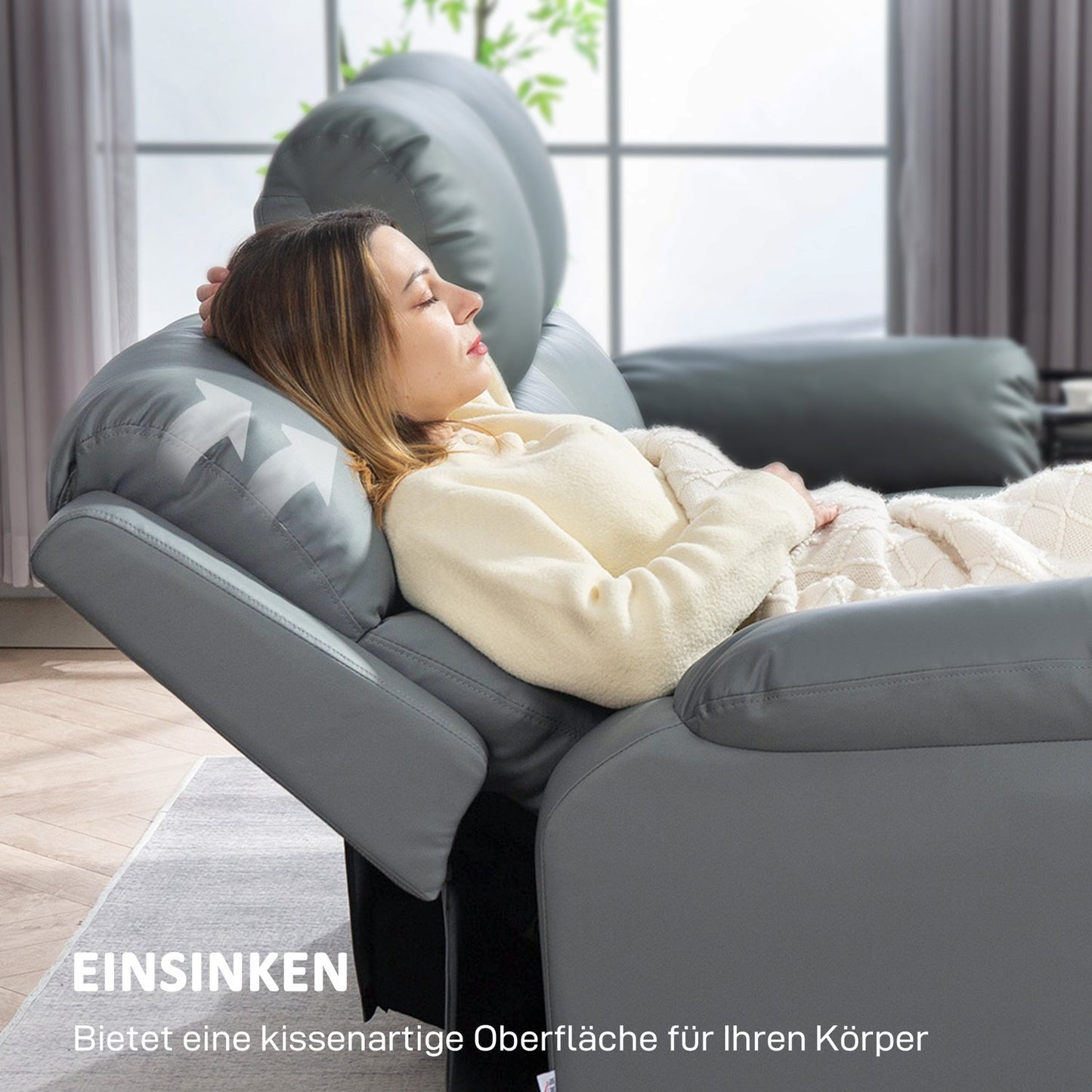 Reclining 3-Seater Sofa, Faux Leather, Dark Grey