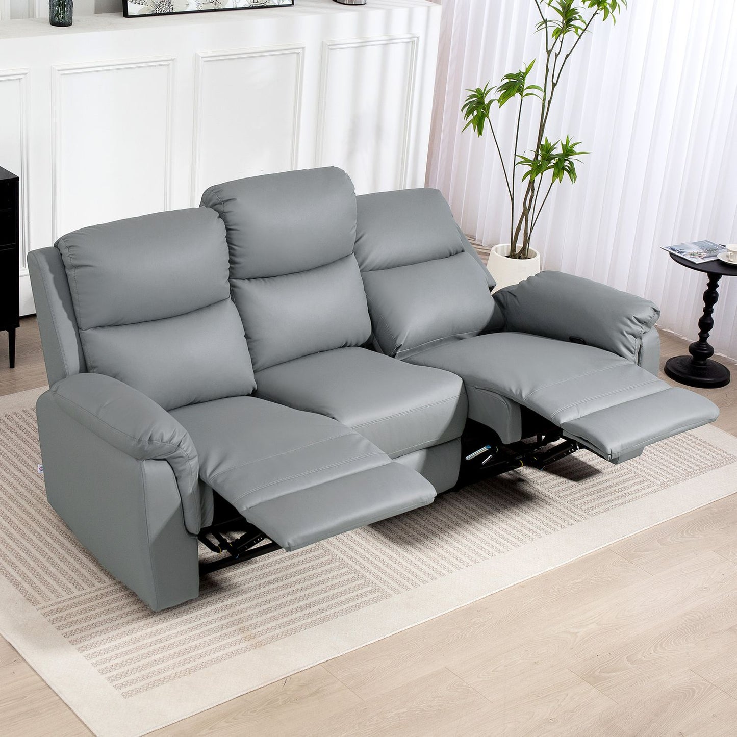 Reclining 3-Seater Sofa, Faux Leather, Dark Grey