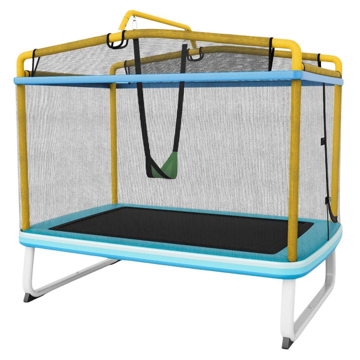 Rectangular 3-in-1 Children's Trampoline 190 x 124cm Leisure Trampoline with Net Blue + Yellow
