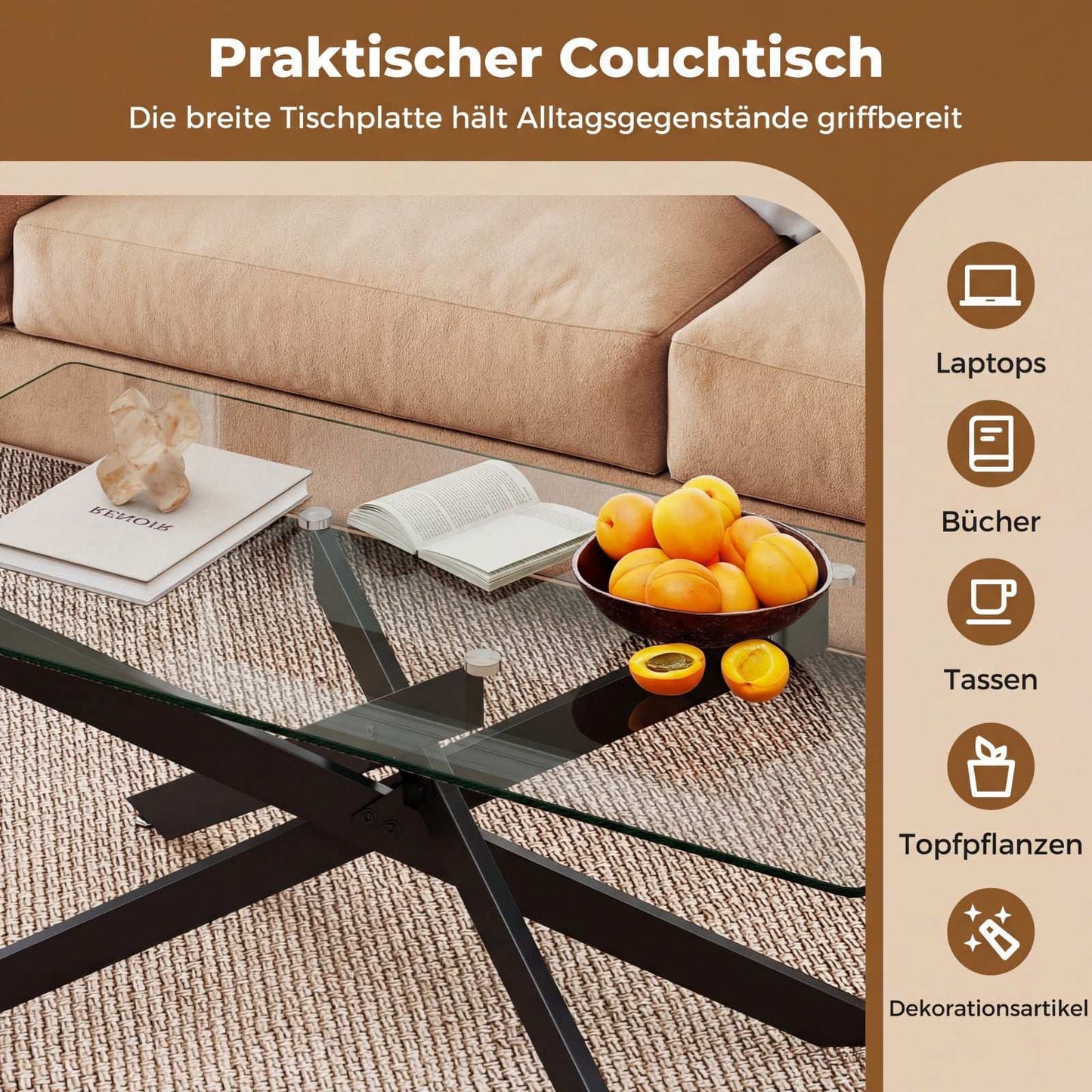 Rectangular Glass Coffee Table, Black, 120x60 cm