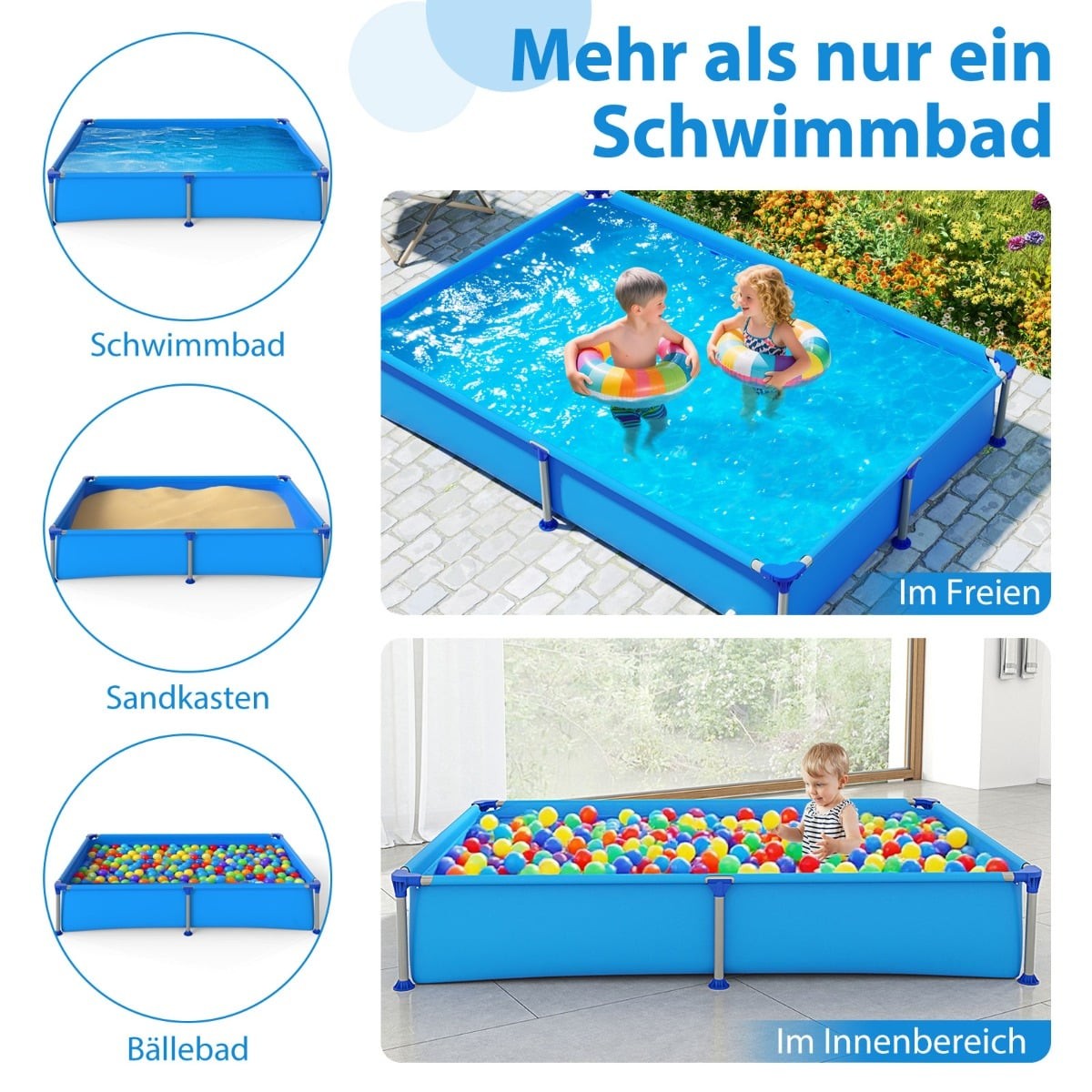 Rectangular Metal Frame Kids Pool, 2.28m x 1.59m x 42cm
