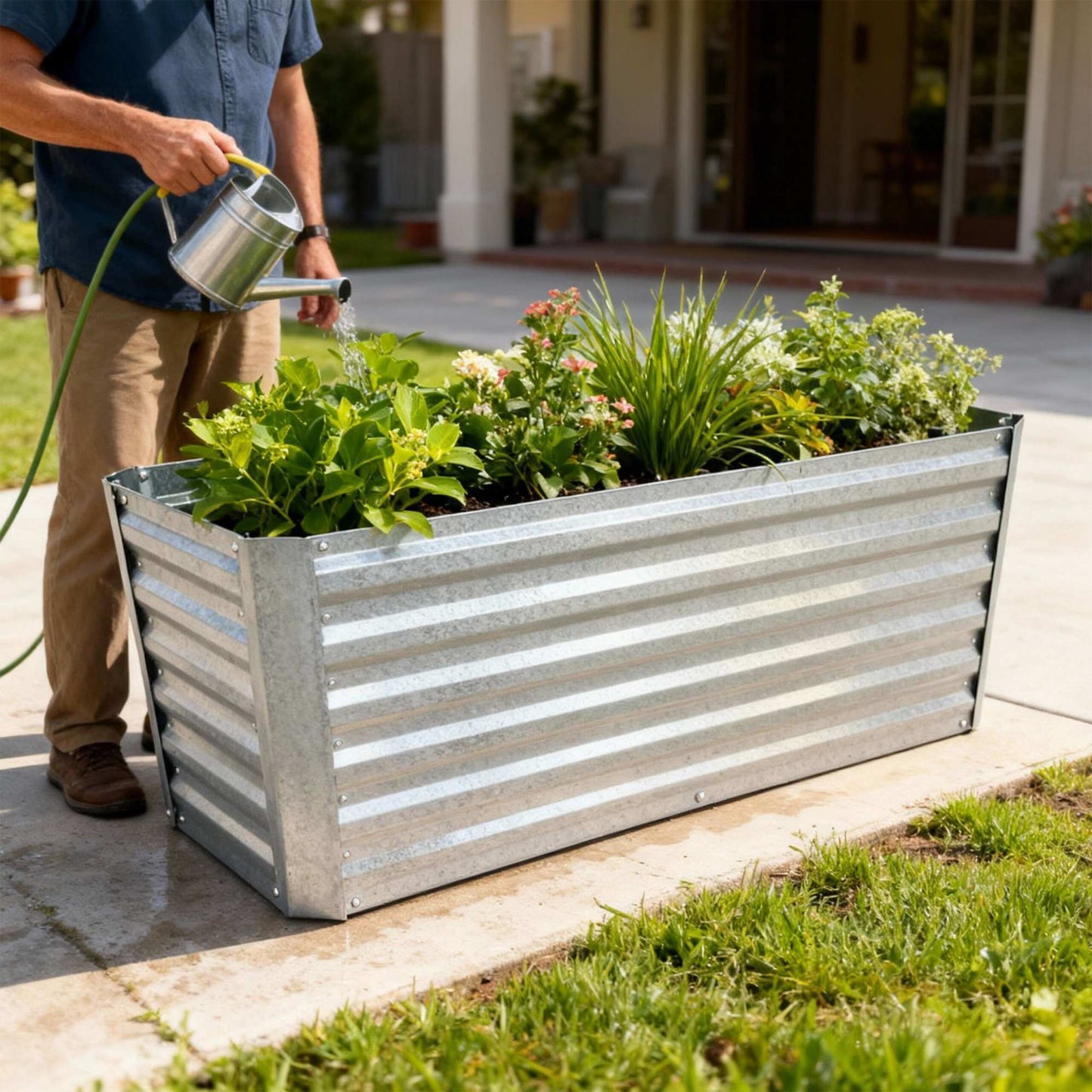 Rectangular Metal Planter – Raised Garden Bed, Galvanized