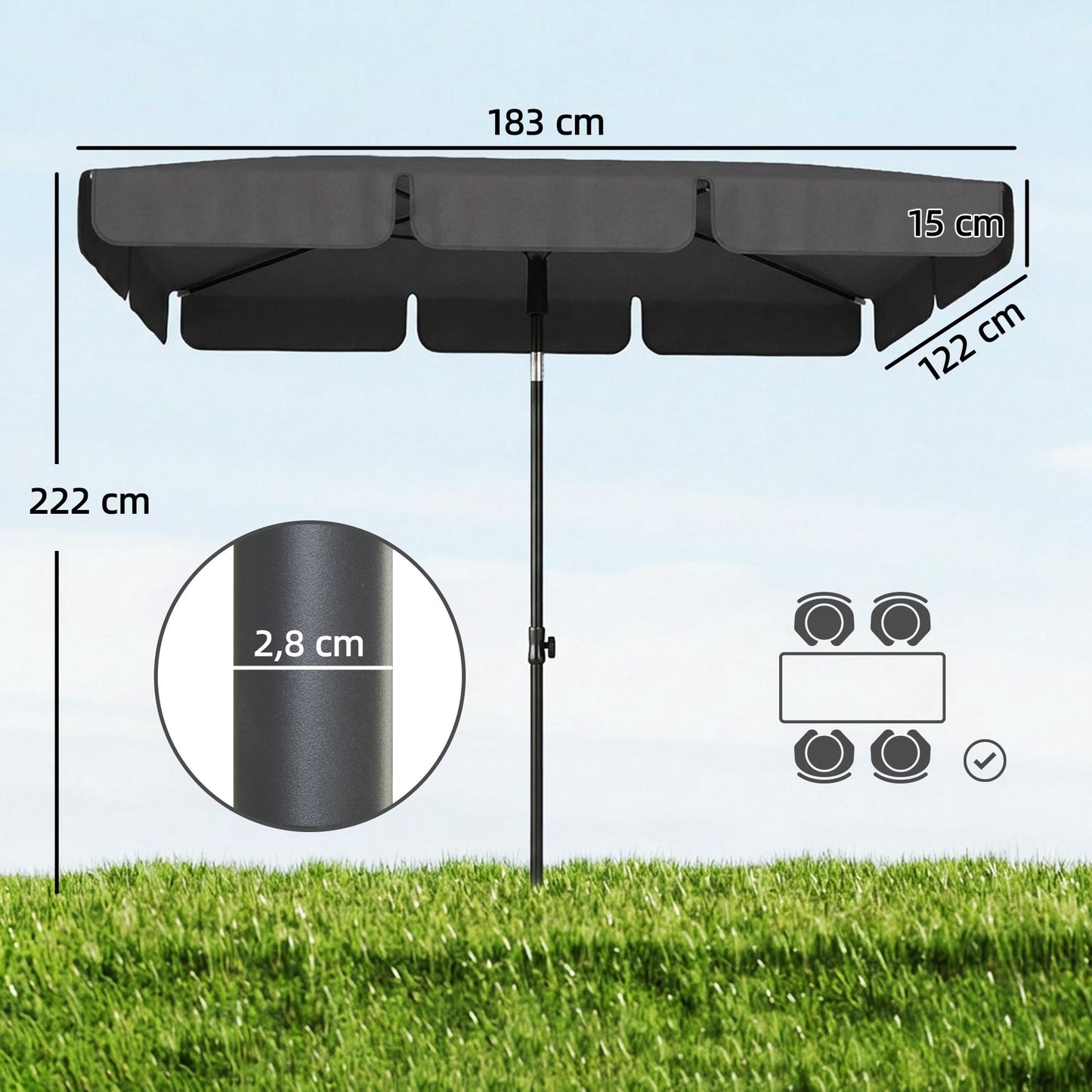 Rectangular Patio Umbrella, Water-Resistant, Dark Grey