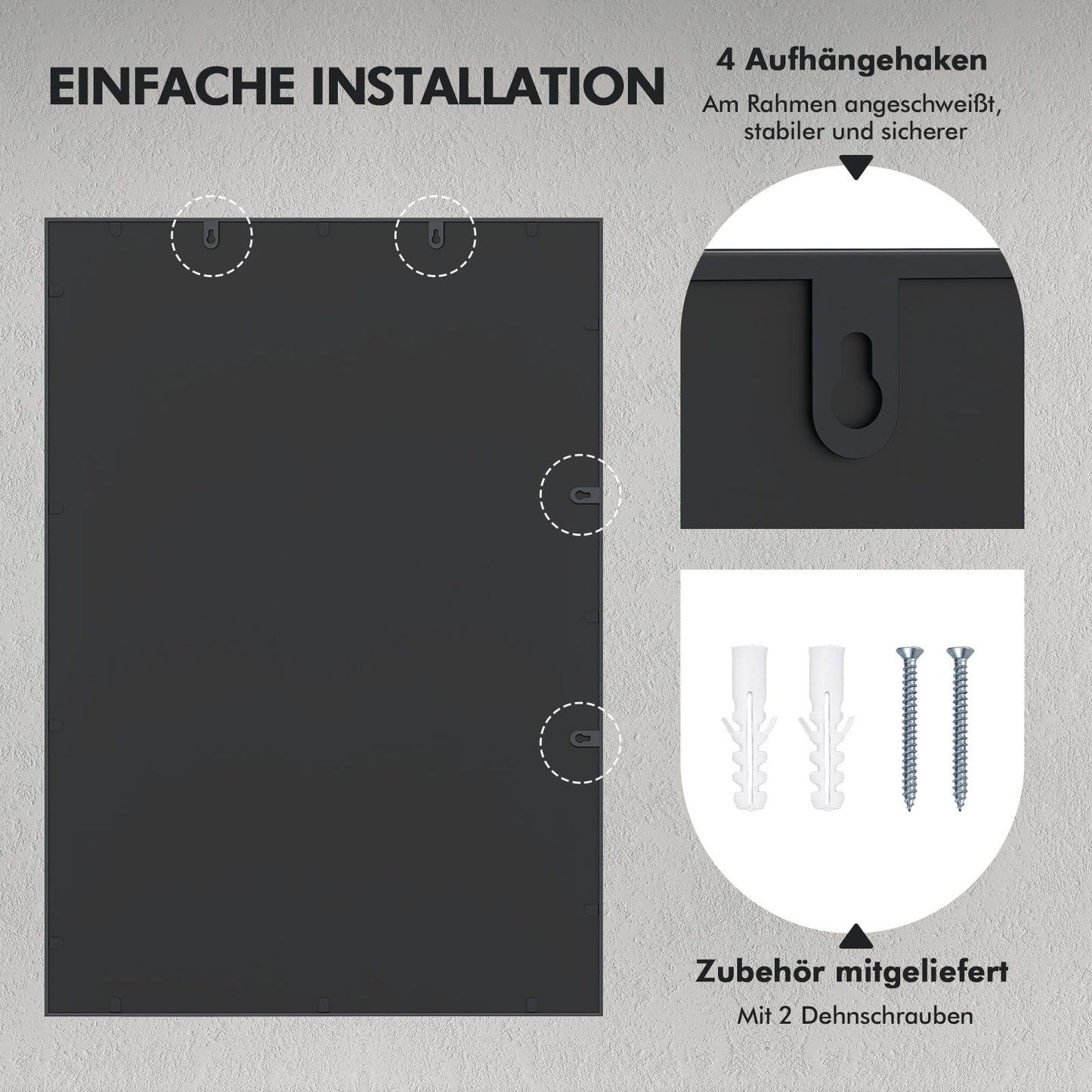 Rectangular Wall Mirror, Metal Frame, 100 x 70 cm