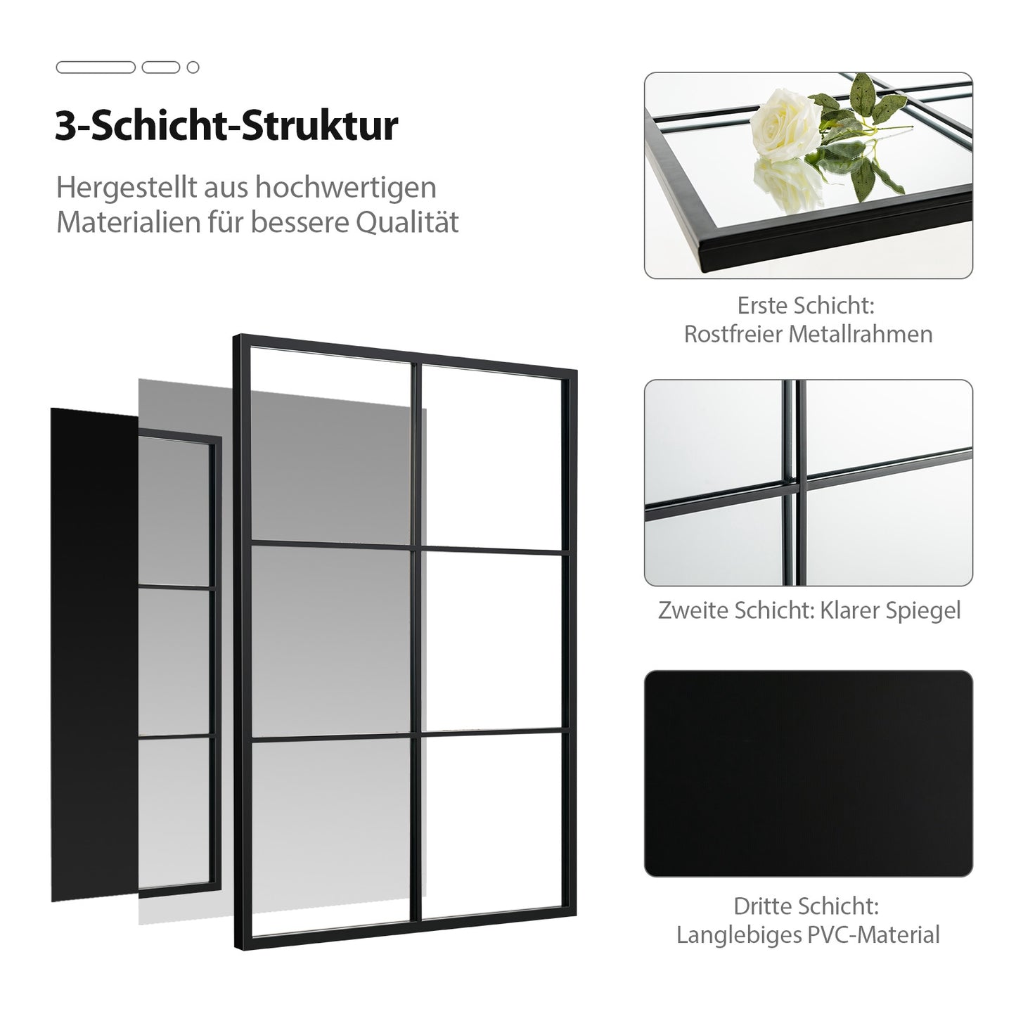 Rectangular Wall Mirror, Metal Frame, 70 x 100 cm