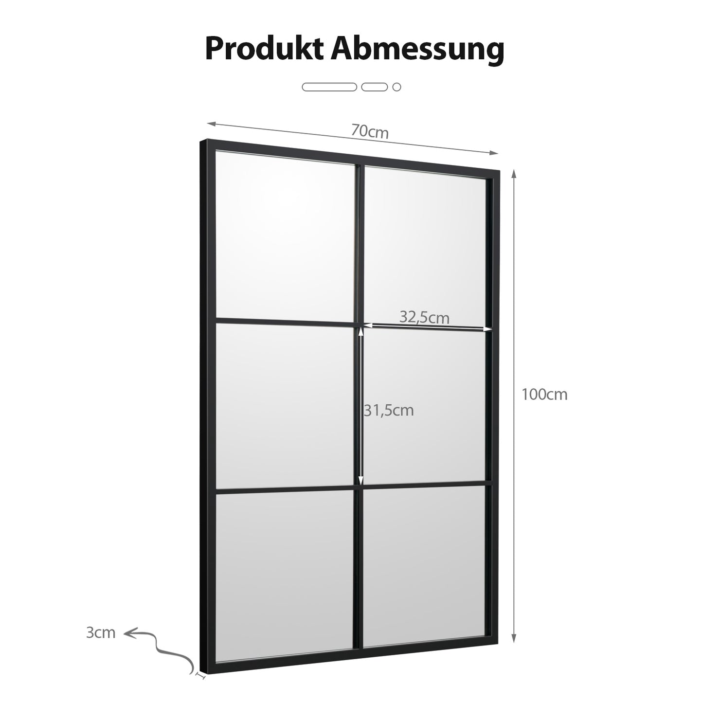 Rectangular Wall Mirror, Metal Frame, 70 x 100 cm