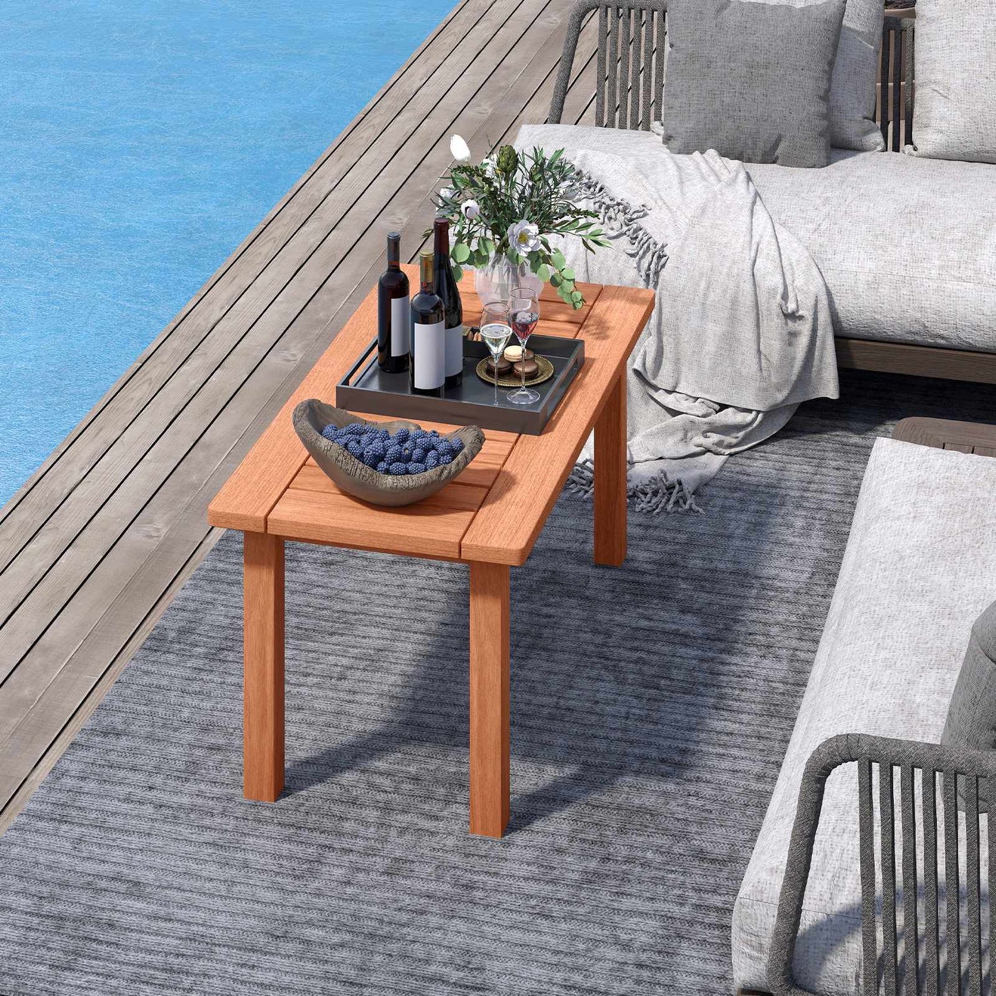 Rectangular Wooden Coffee Table with Slatted Top, 90x45x43.5cm