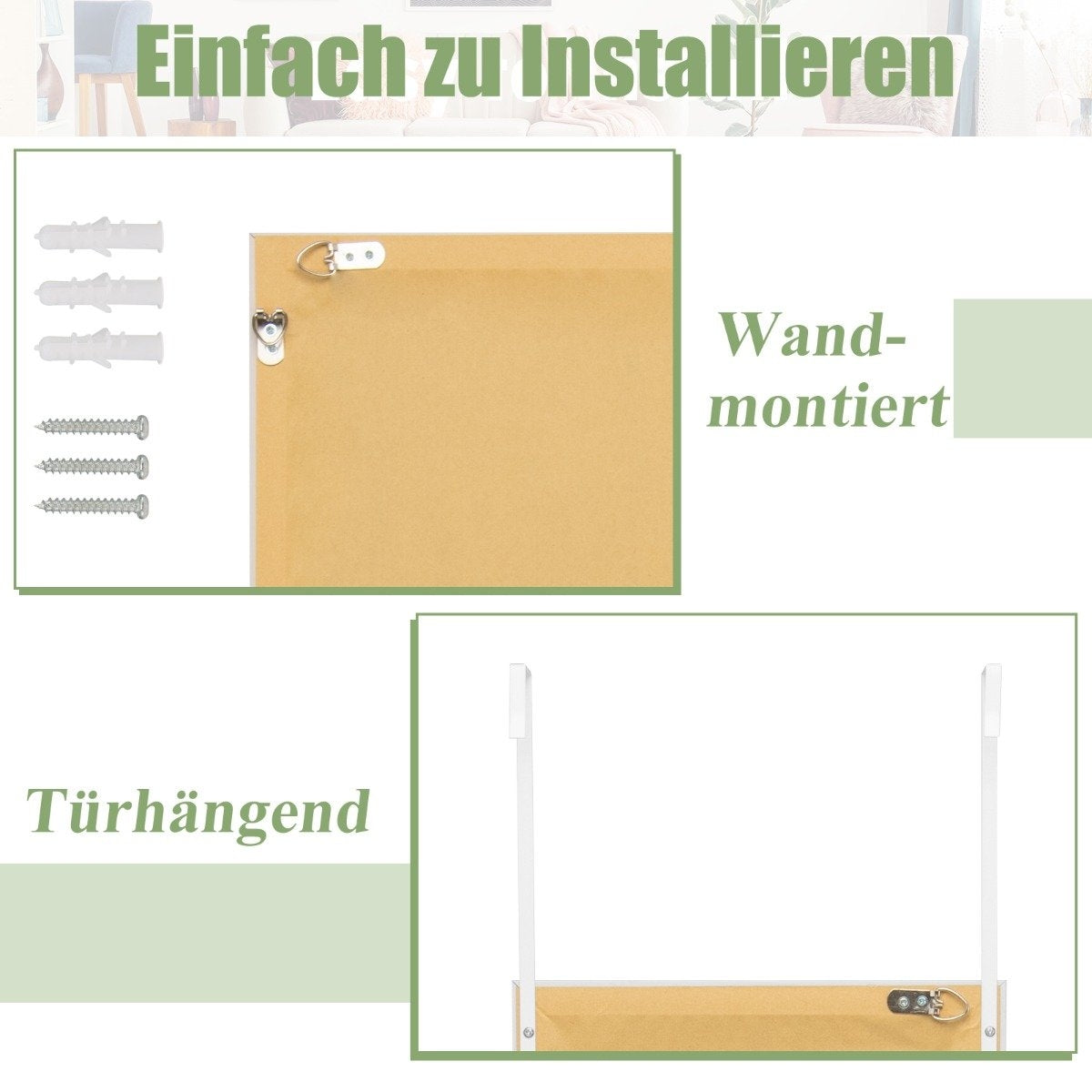 Rectangular full-length mirror with hanging hook for door 33x119cm white