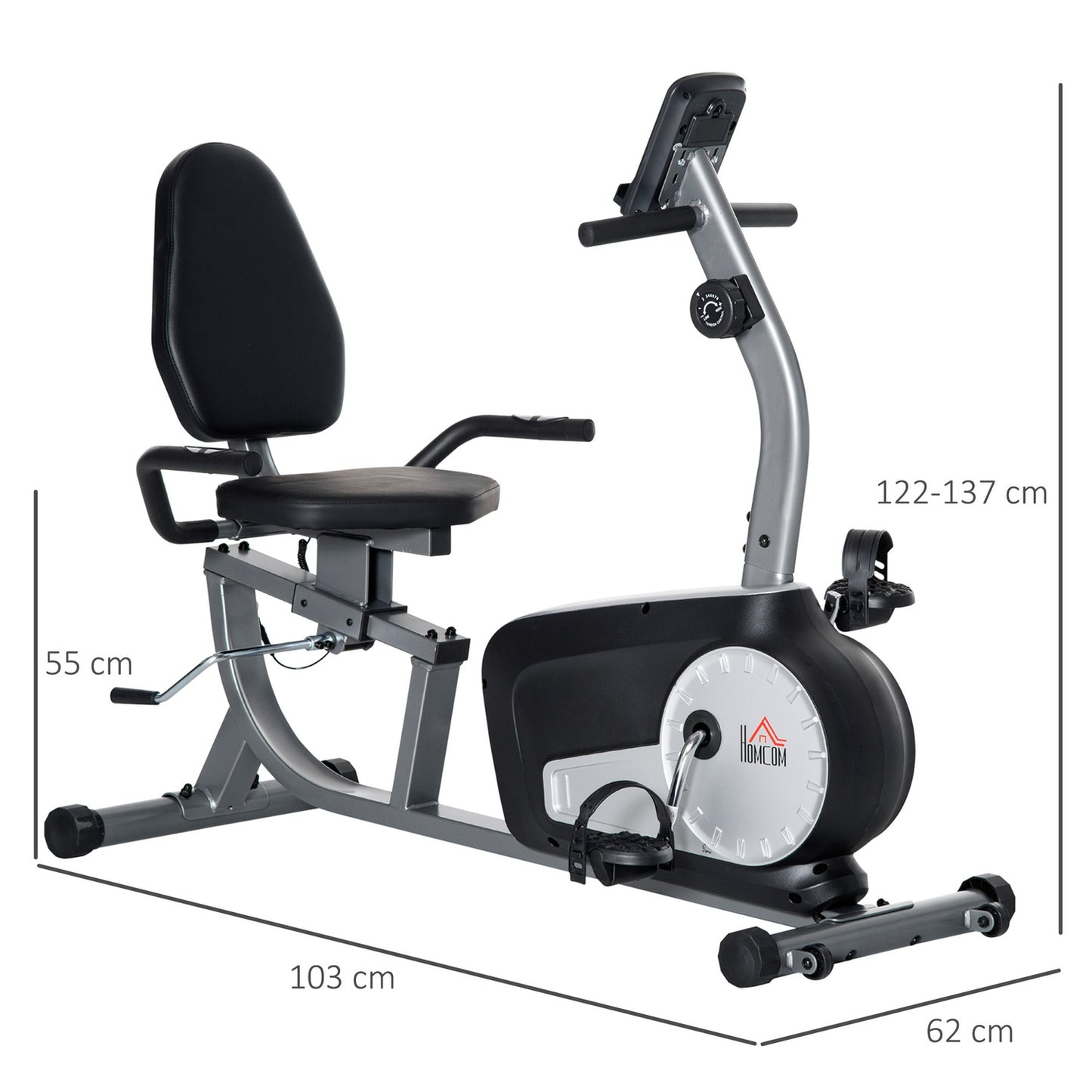 Recumbent exercise bike - LCD, 8-level resistance, 110 kg capacity