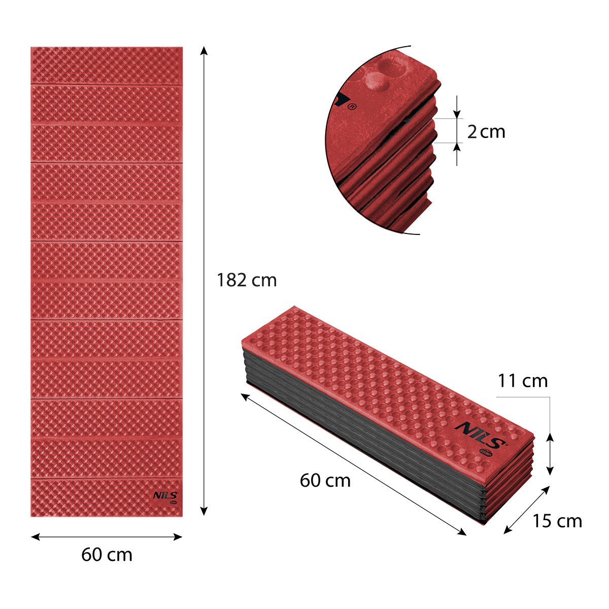 Red Folding Mat, 188cm, Portable Exercise Pad
