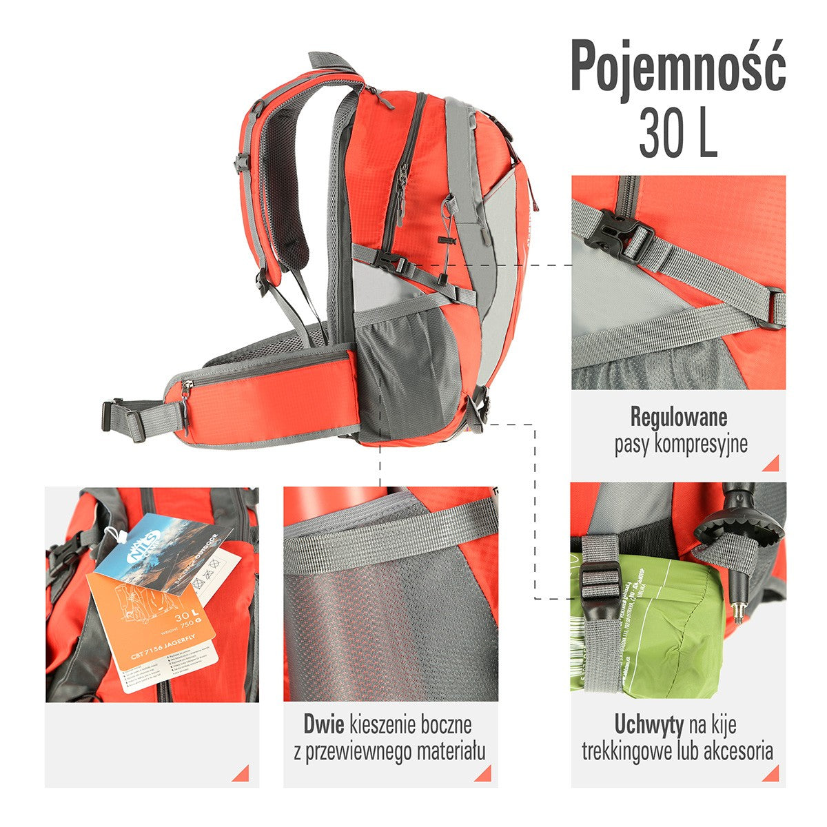 Red Hiking Backpack, 30L Capacity, Lightweight