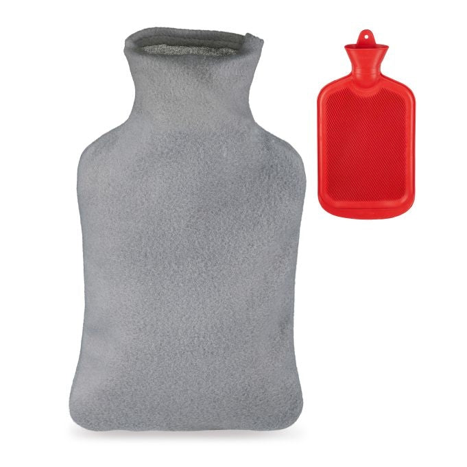 Red Hot Water Bottle with Grey Cover