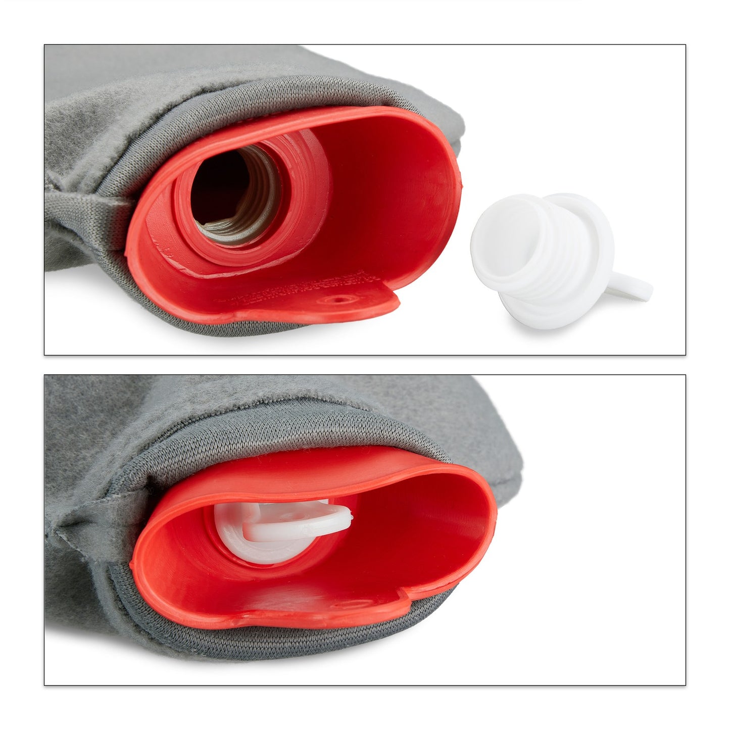 Red Hot Water Bottle with Grey Cover