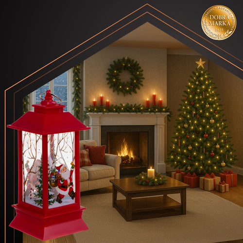 Red LED Christmas Lantern, Battery-Operated, 12.5cm
