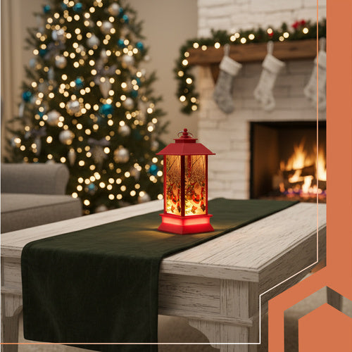 Red LED Christmas Lantern, Battery-Operated, 12.5cm