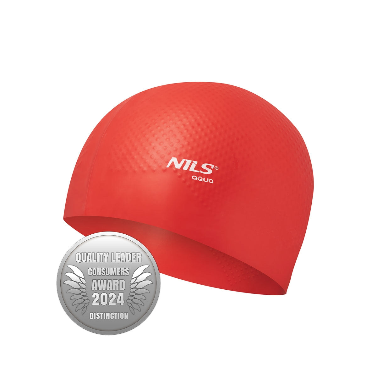 Red Silicone Swimming Cap, Solid Color, Dotted Design