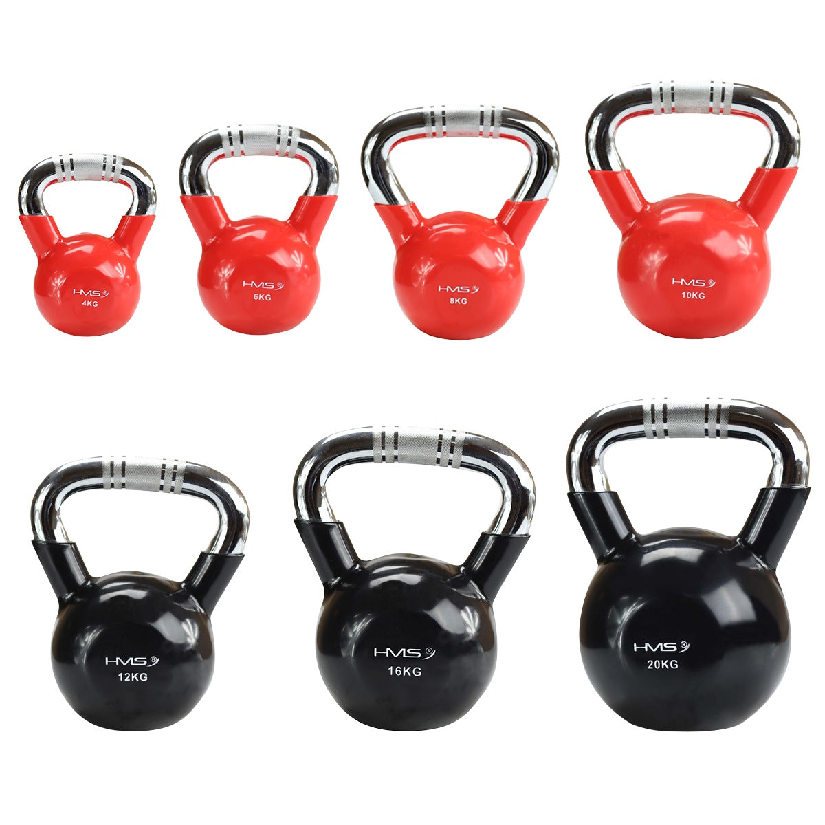 Red Vinyl-Coated Cast Iron Kettlebell, Chrome Handle