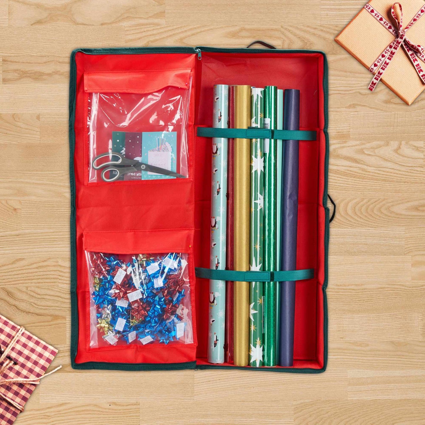 Red storage box for wrapping paper