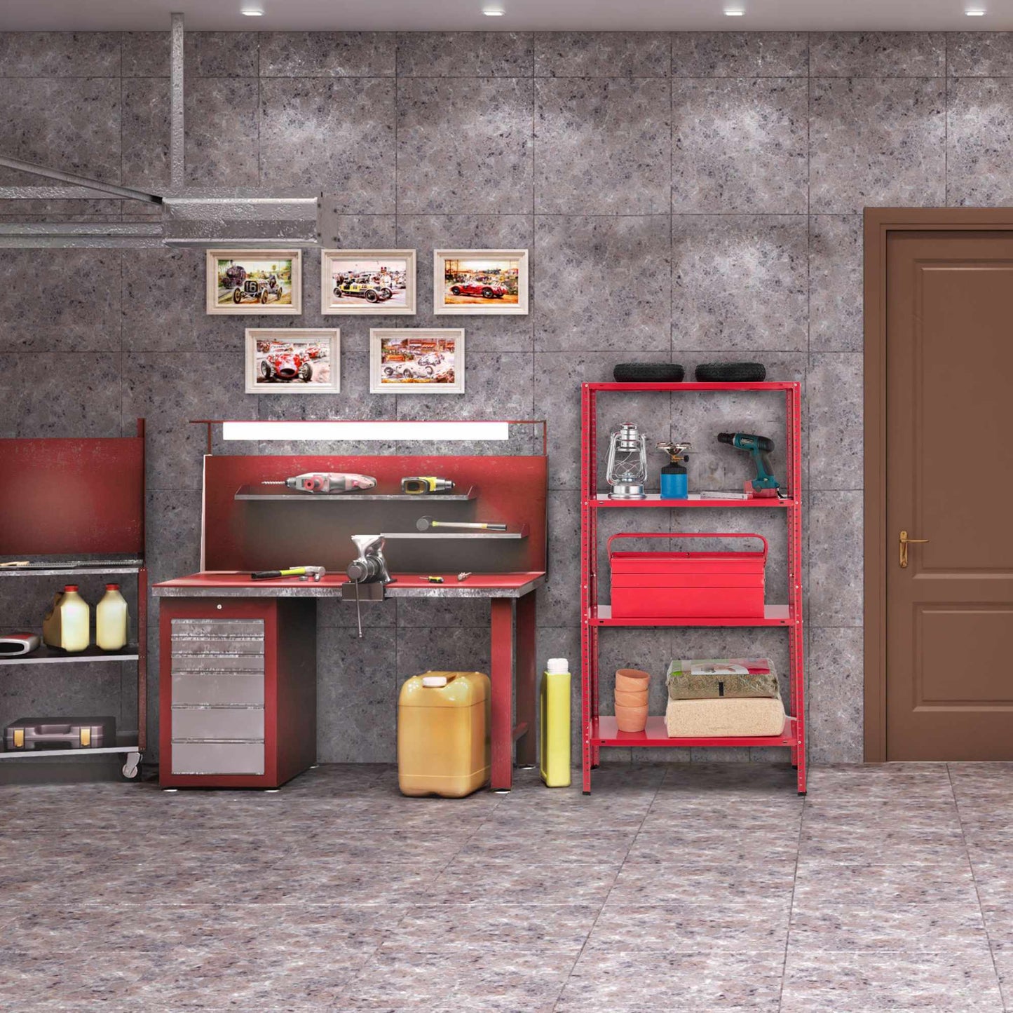 Red sturdy shelf with 4 levels