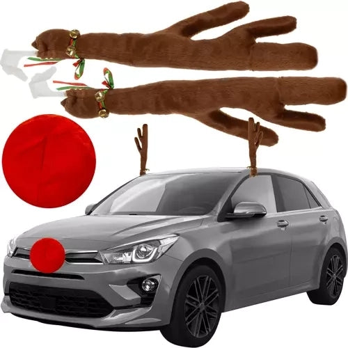 Reindeer Antlers & Nose Car Decoration Set – Easy Install