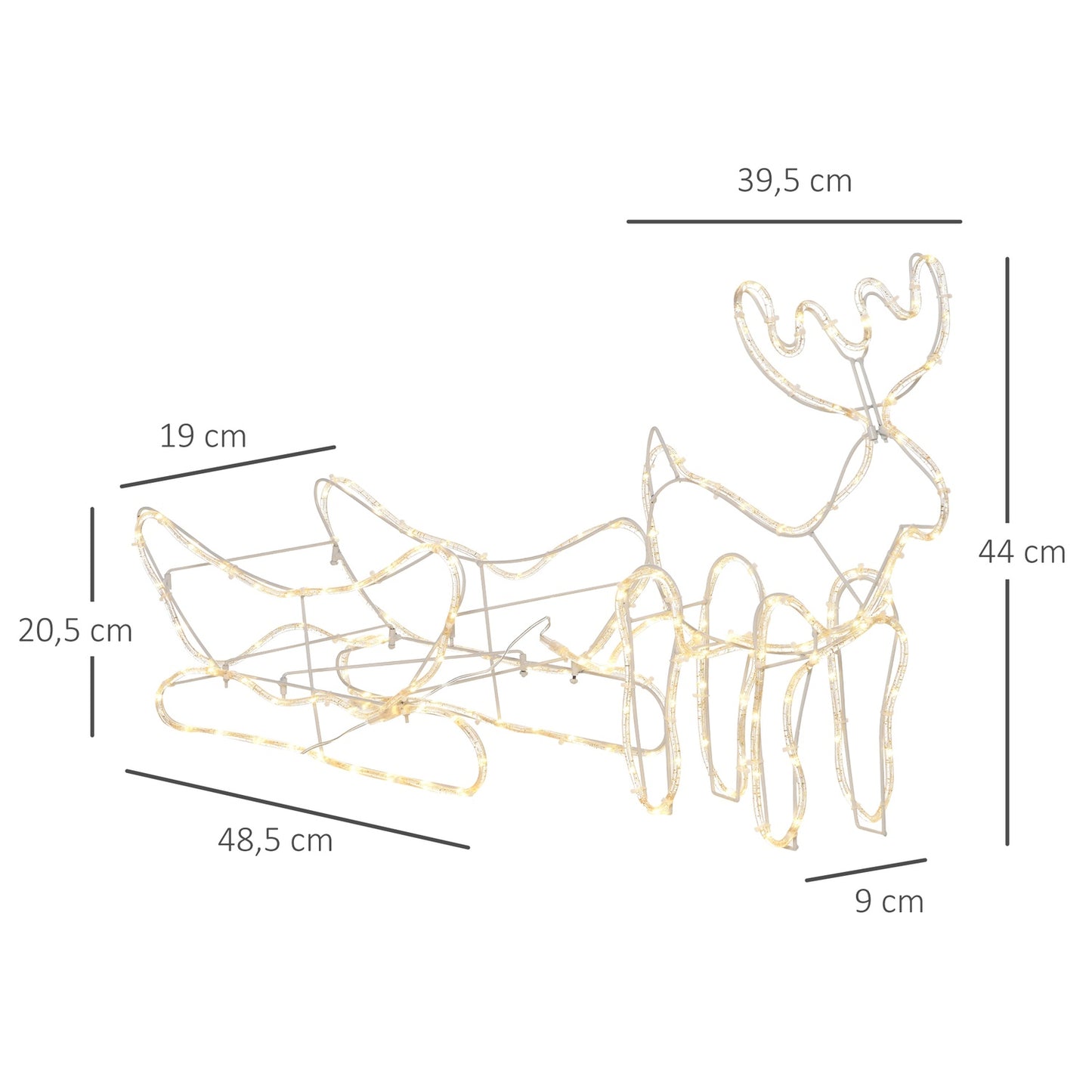Reindeer with sled LED Christmas lights, outdoor waterproof