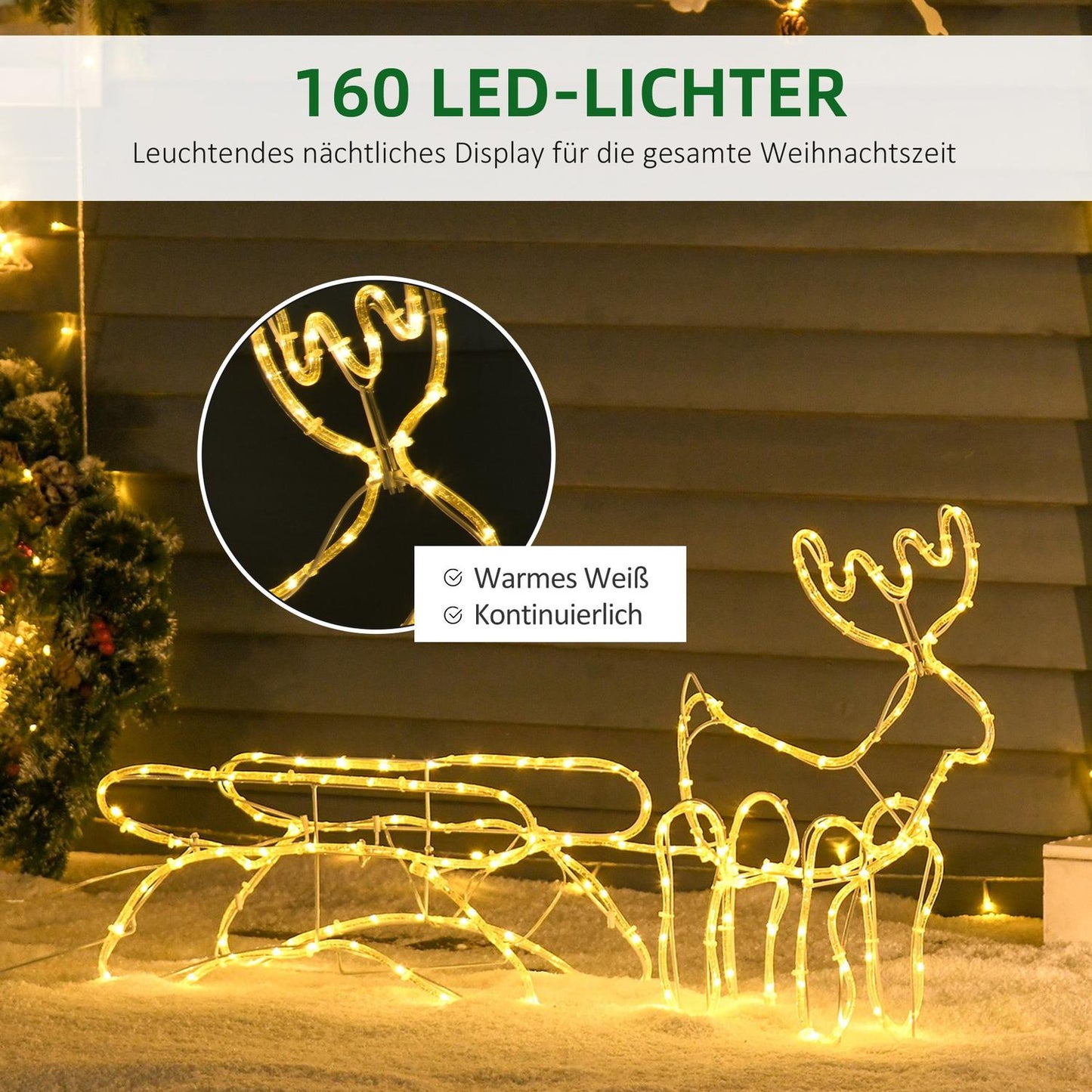 Reindeer with sled LED Christmas lights, outdoor waterproof