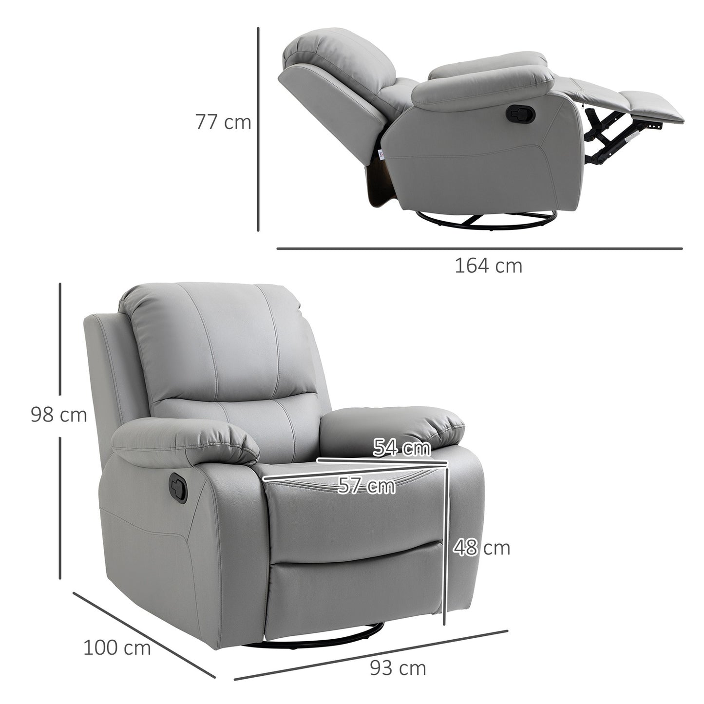 Reclining TV chair with footrest, polyester, grey, 150 kg capacity
