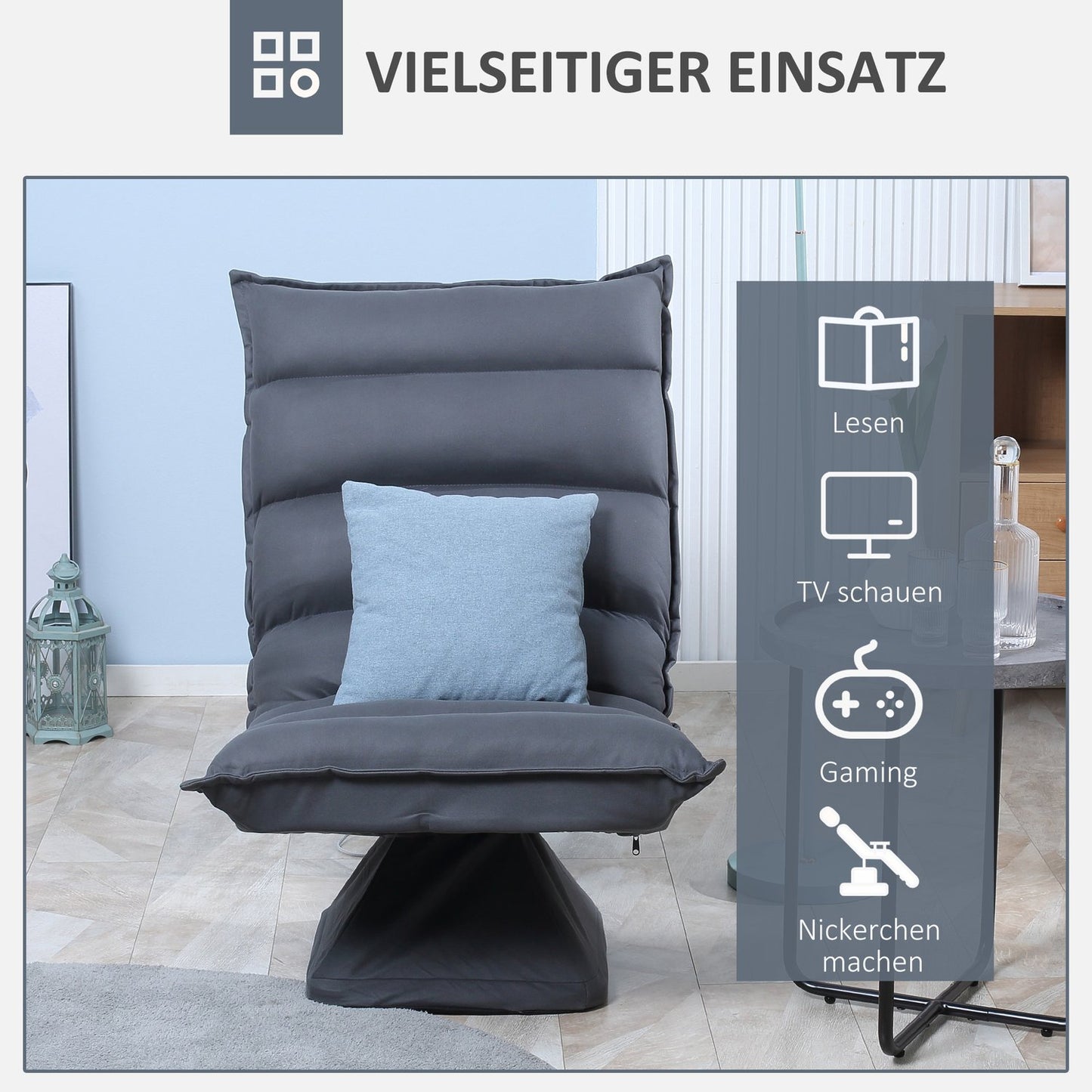 Rotating floor chair - 360° base, adjustable backrest, dark grey
