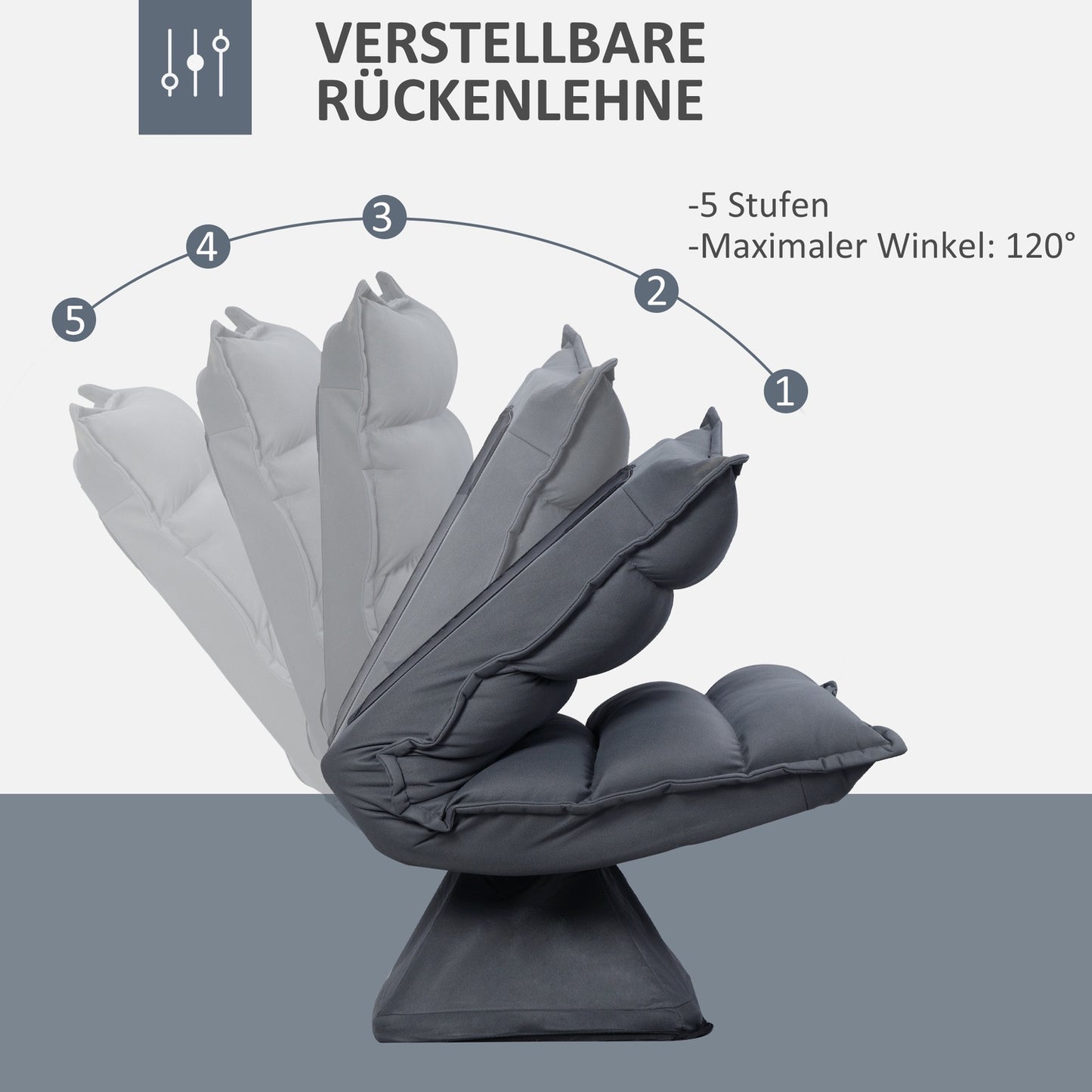 Rotating floor chair - 360° base, adjustable backrest, dark grey