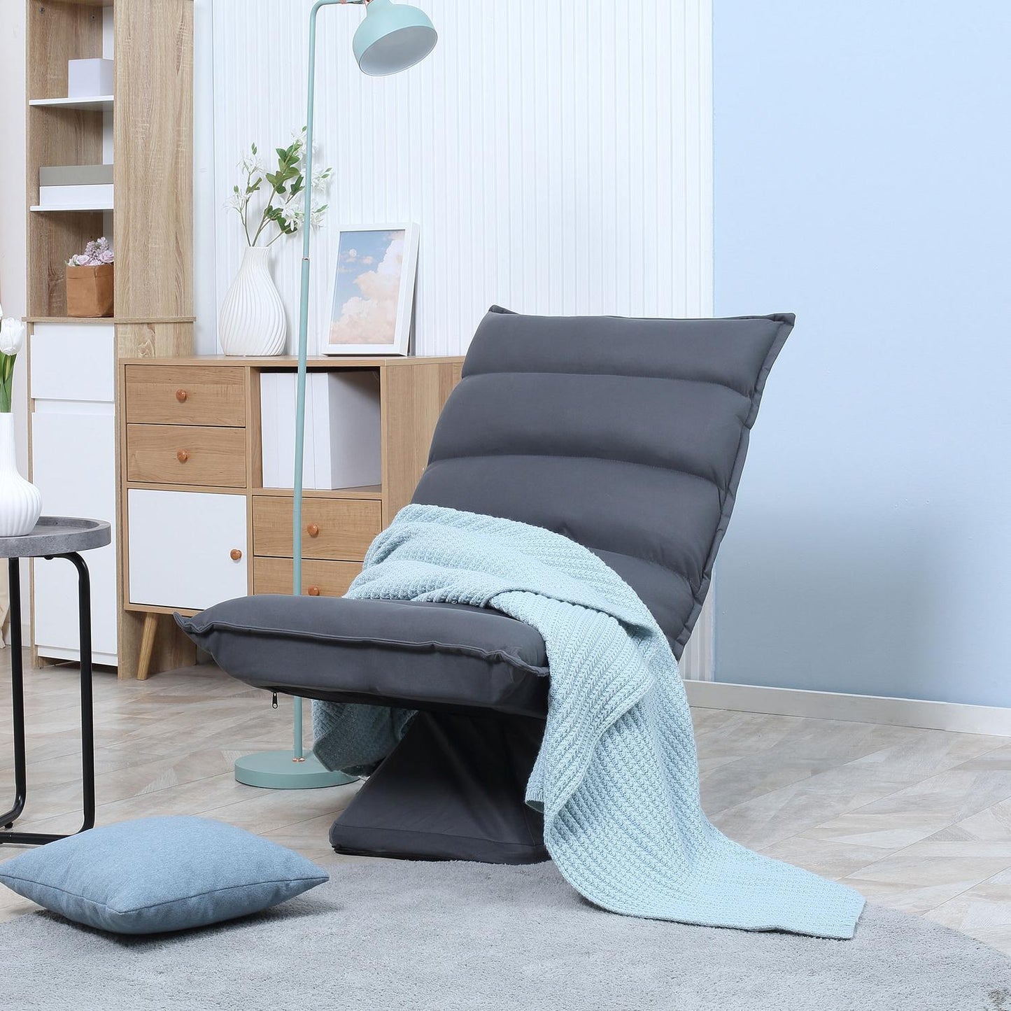 Rotating floor chair - 360° base, adjustable backrest, dark grey