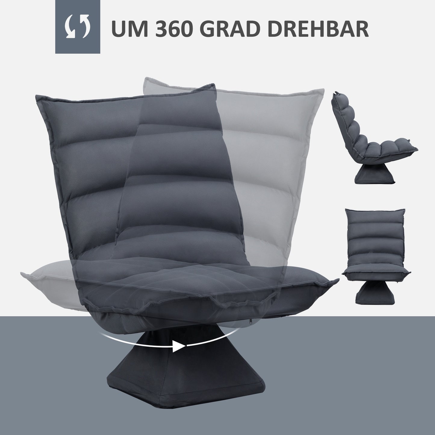 Rotating floor chair - 360° base, adjustable backrest, dark grey