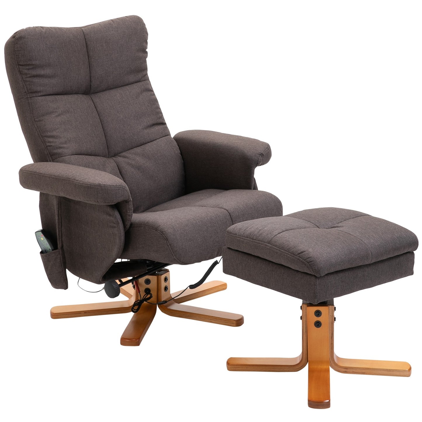 Massage chair with footstool, 145° tilt, brown