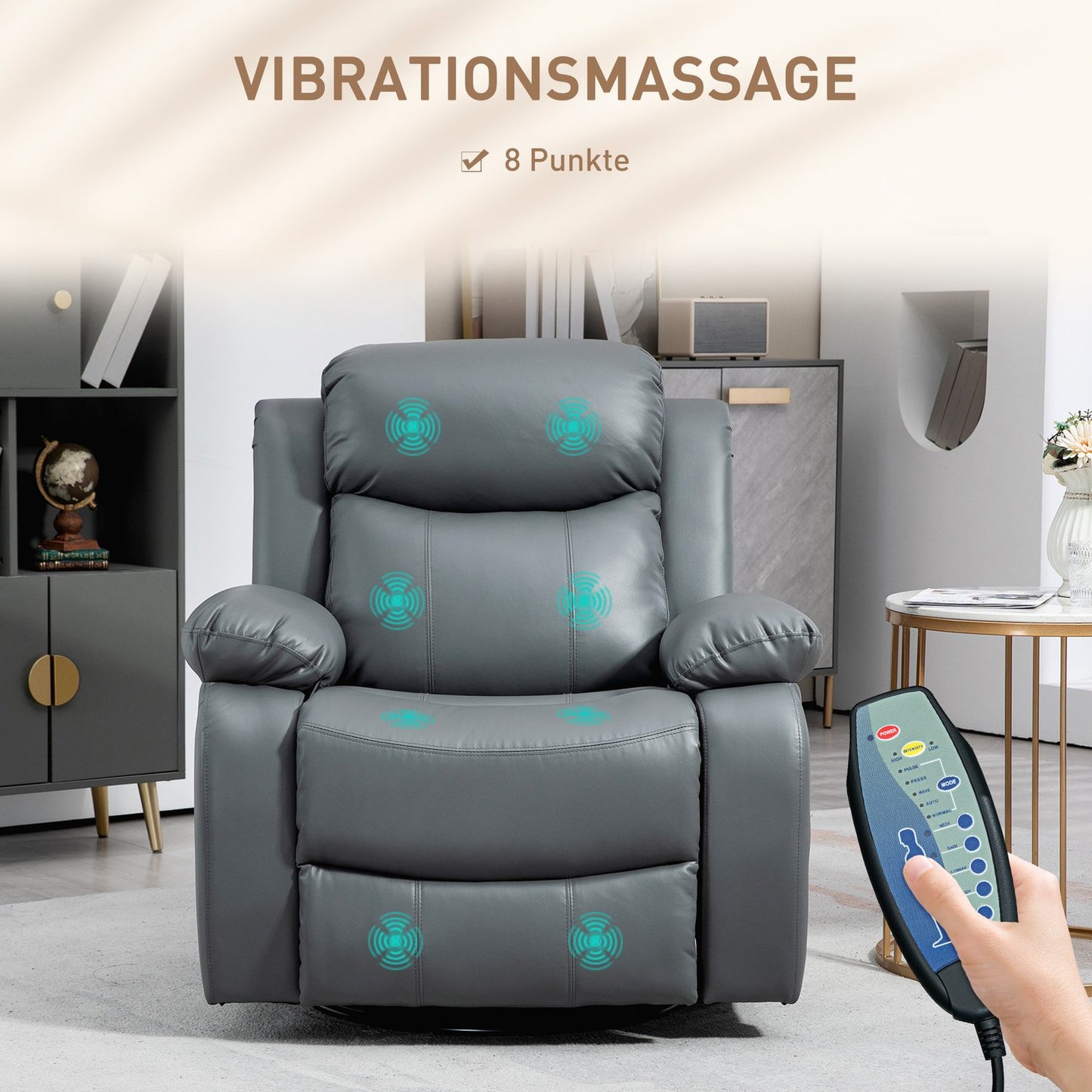Electric massage chair, 8 vibration points, gray
