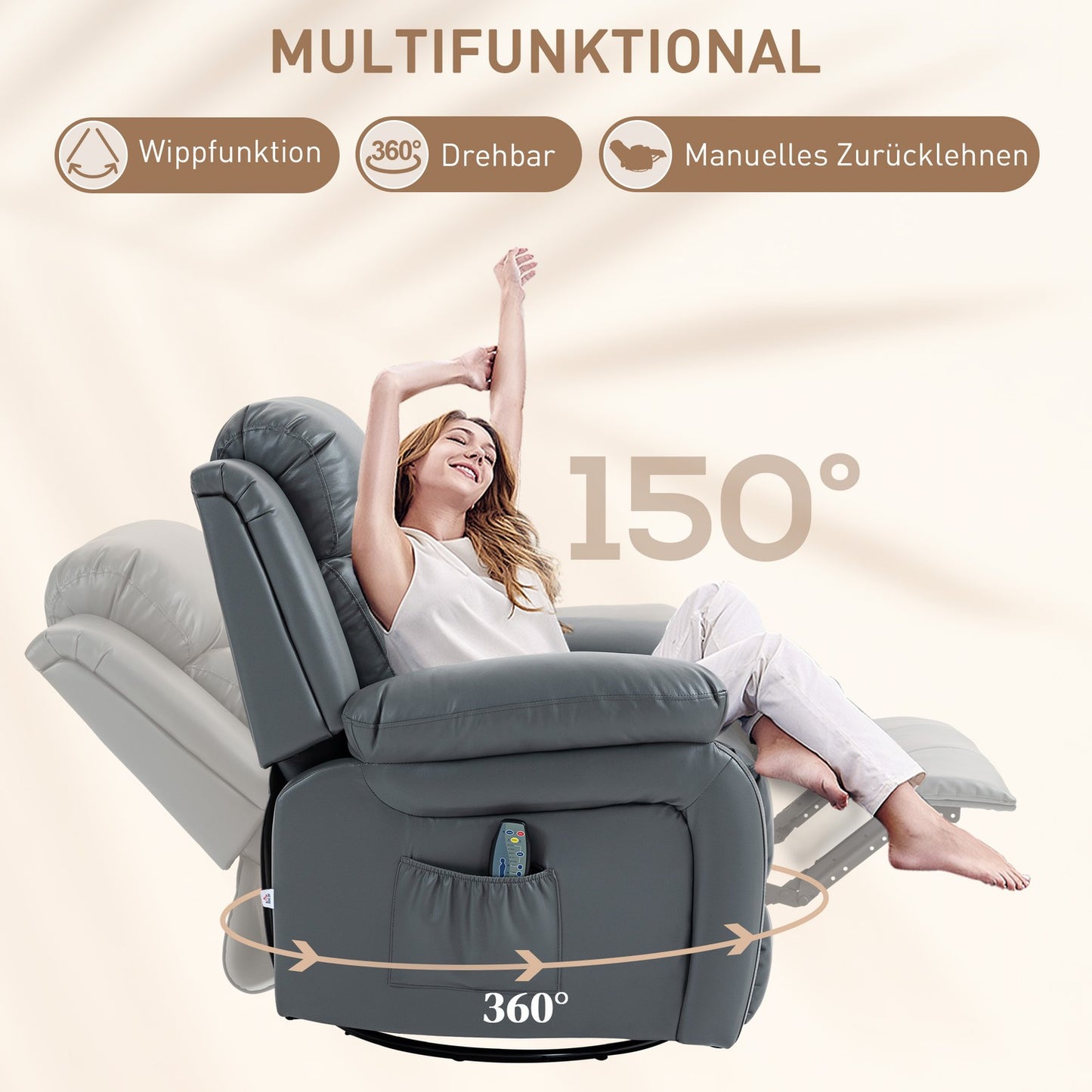 Electric massage chair, 8 vibration points, gray