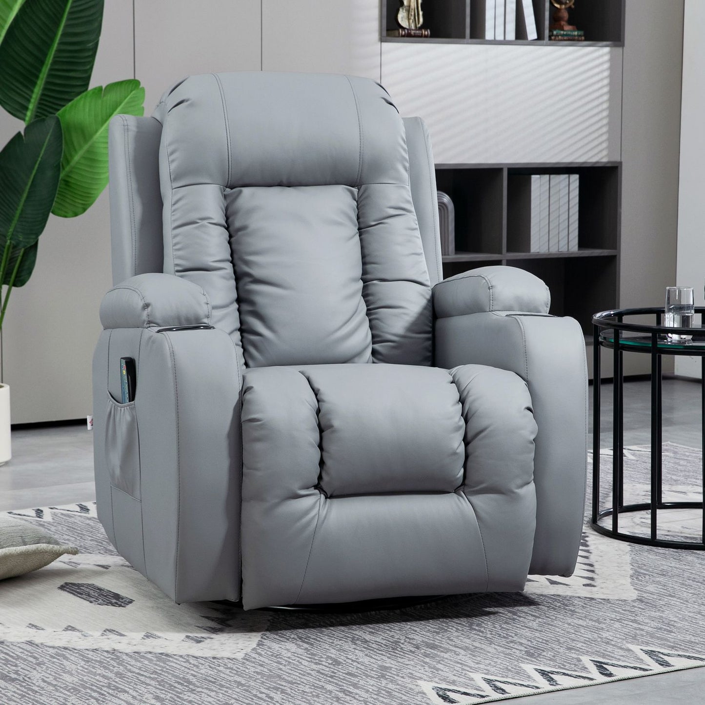 Electric massage chair - artificial leather, light grey