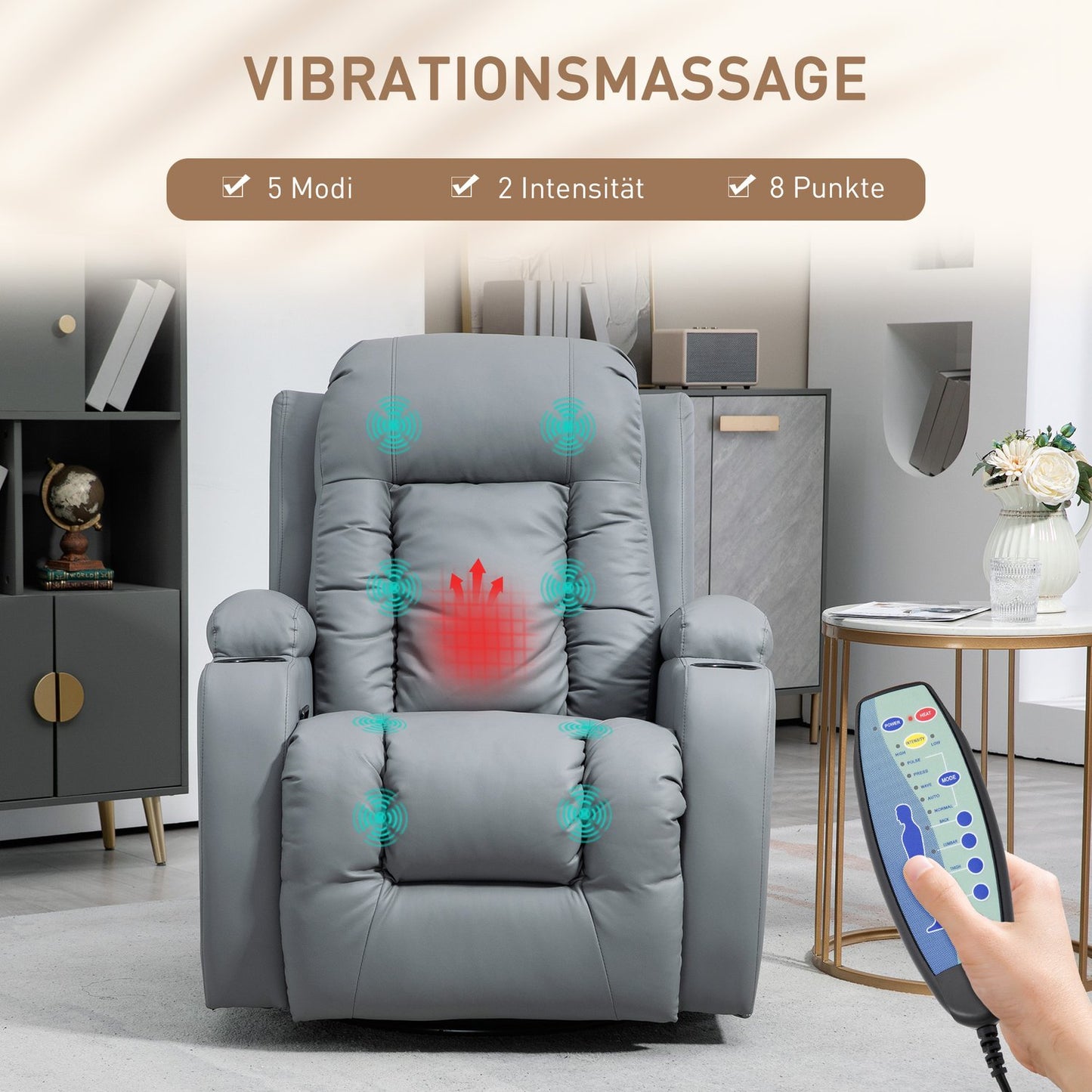 Electric massage chair - artificial leather, light grey