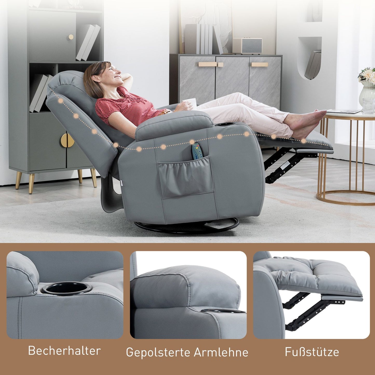 Electric massage chair - artificial leather, light grey