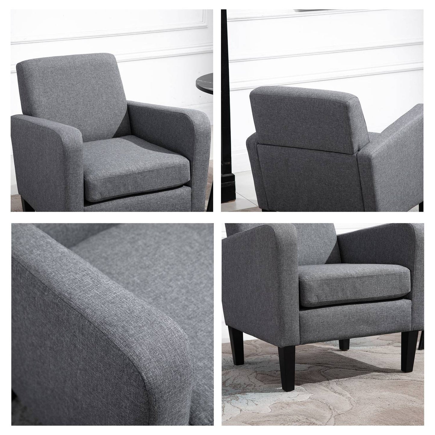 Relaxation chair, linen upholstery, wooden legs, light grey