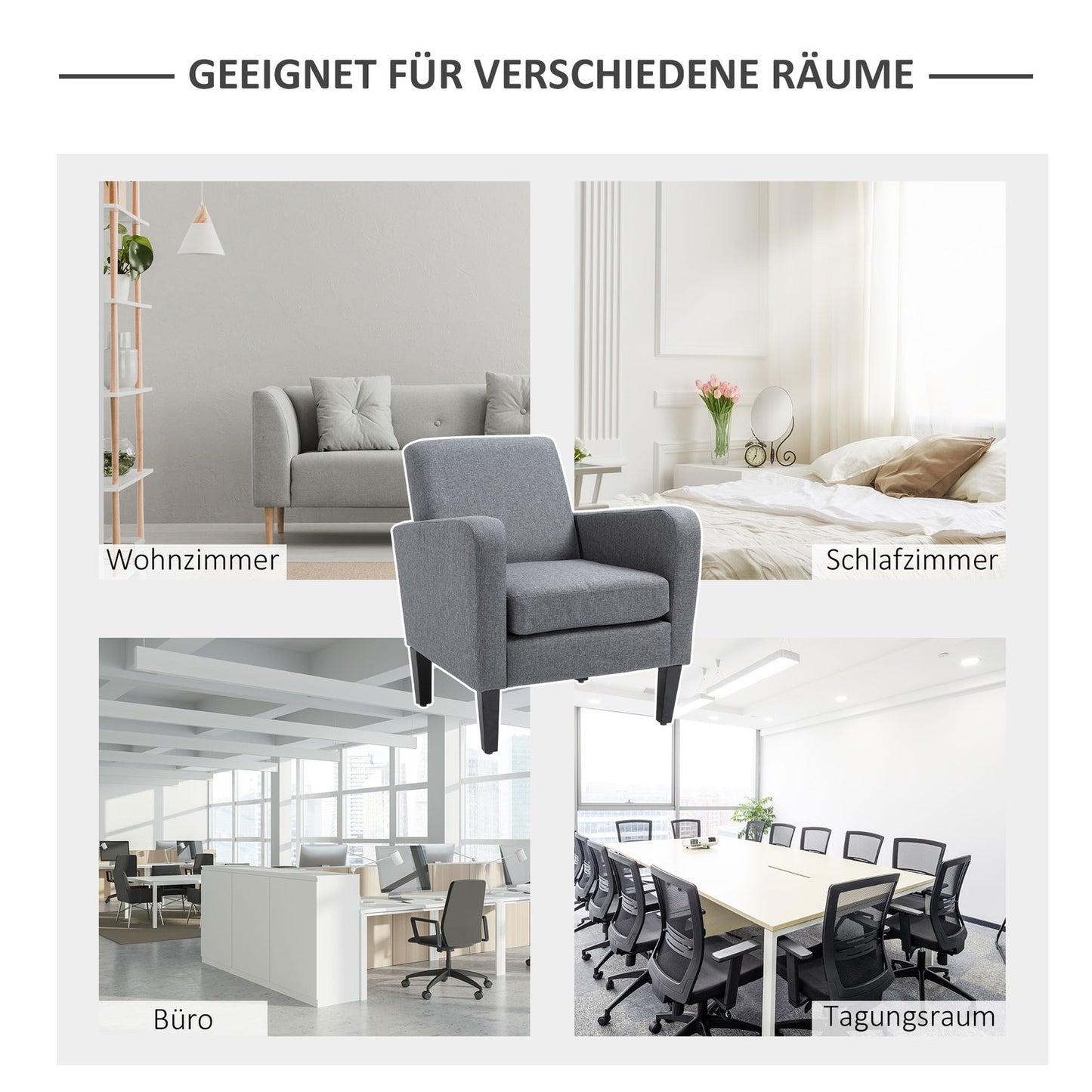 Relaxation chair, linen upholstery, wooden legs, light grey