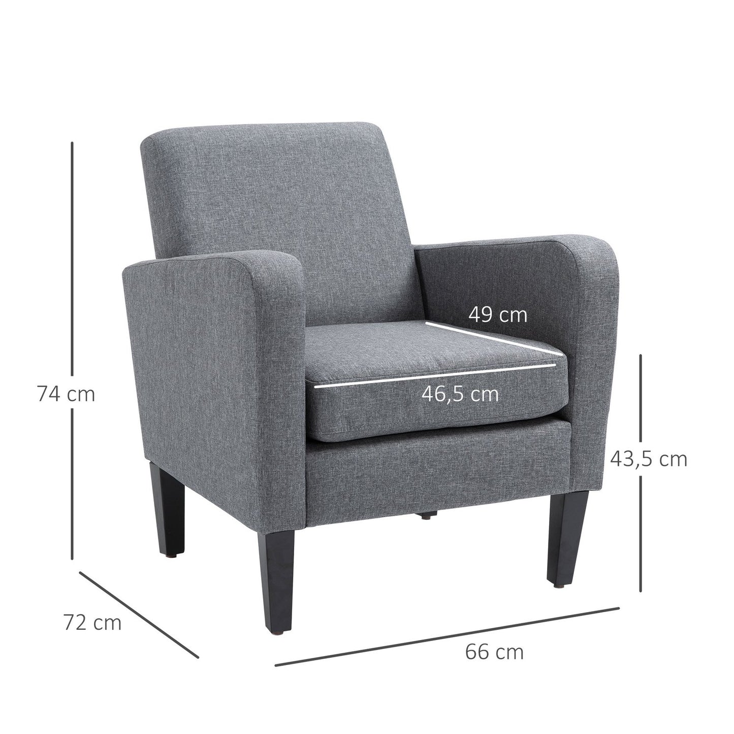Relaxation chair, linen upholstery, wooden legs, light grey
