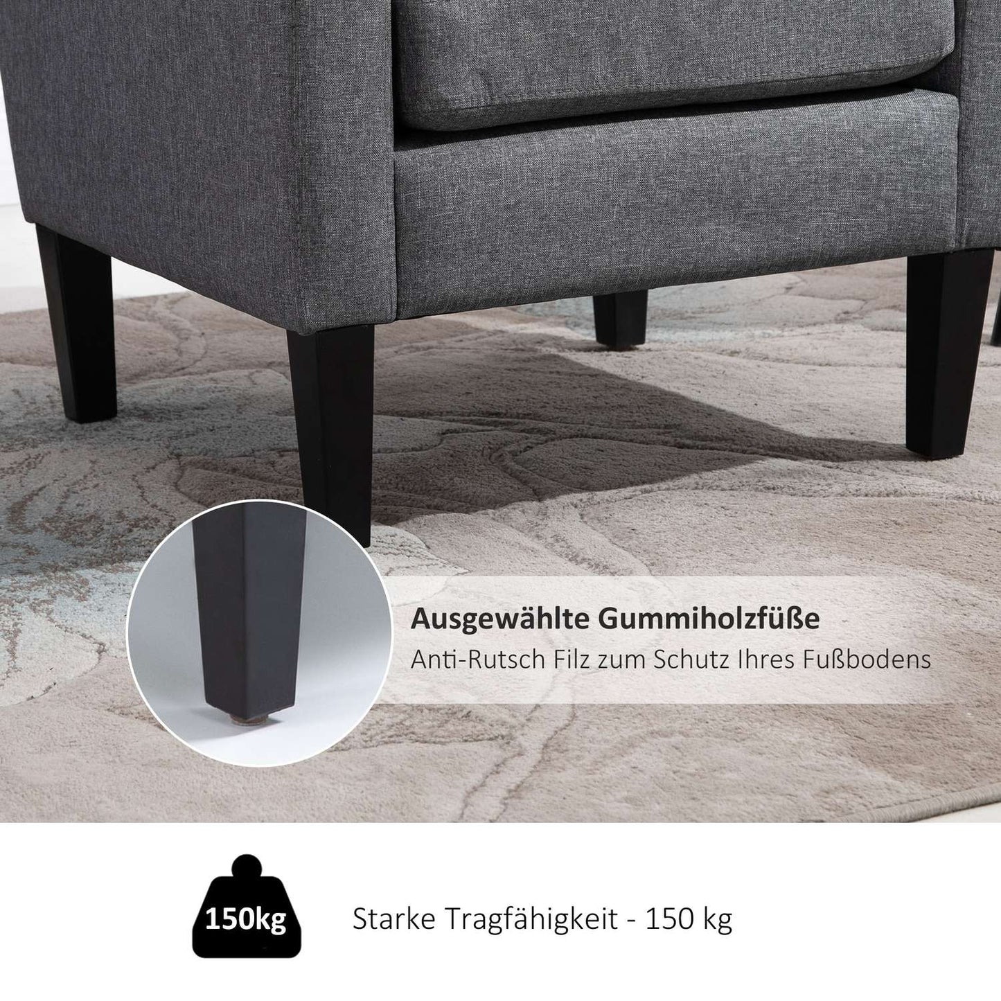 Relaxation chair, linen upholstery, wooden legs, light grey