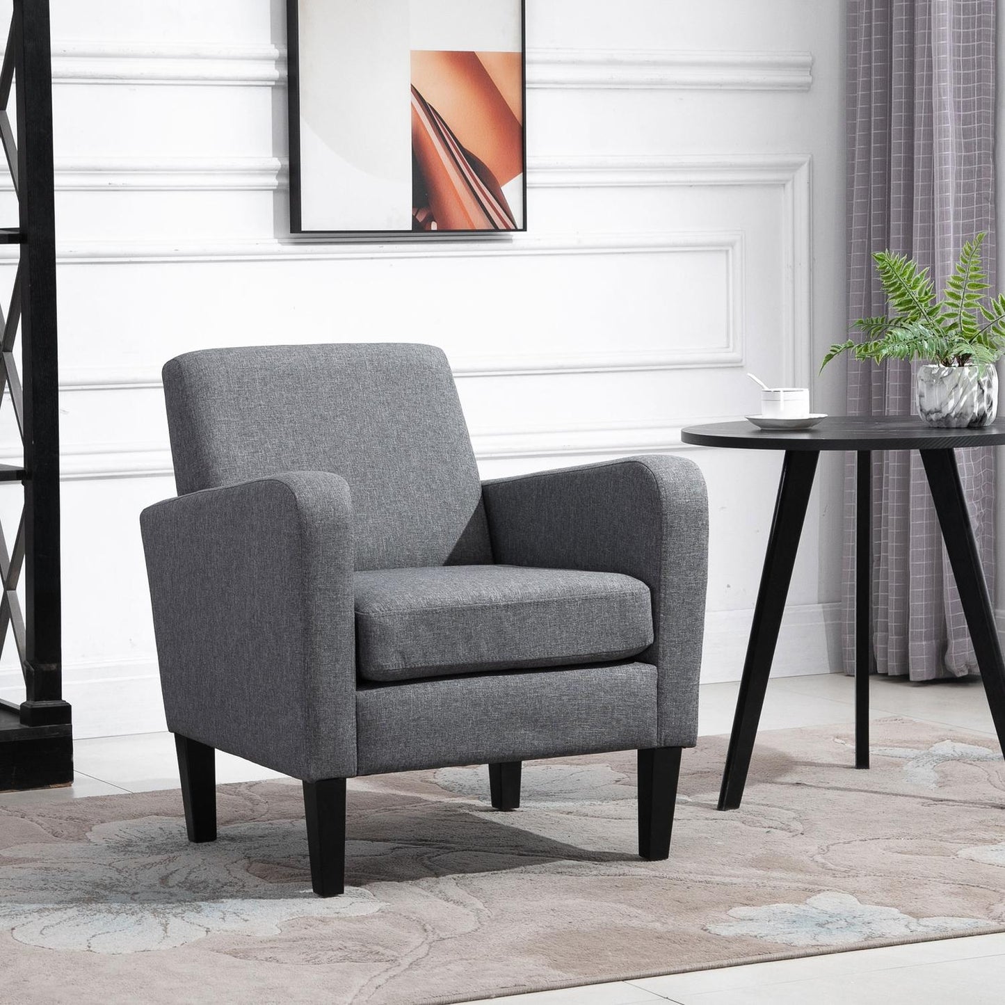 Relaxation chair, linen upholstery, wooden legs, light grey