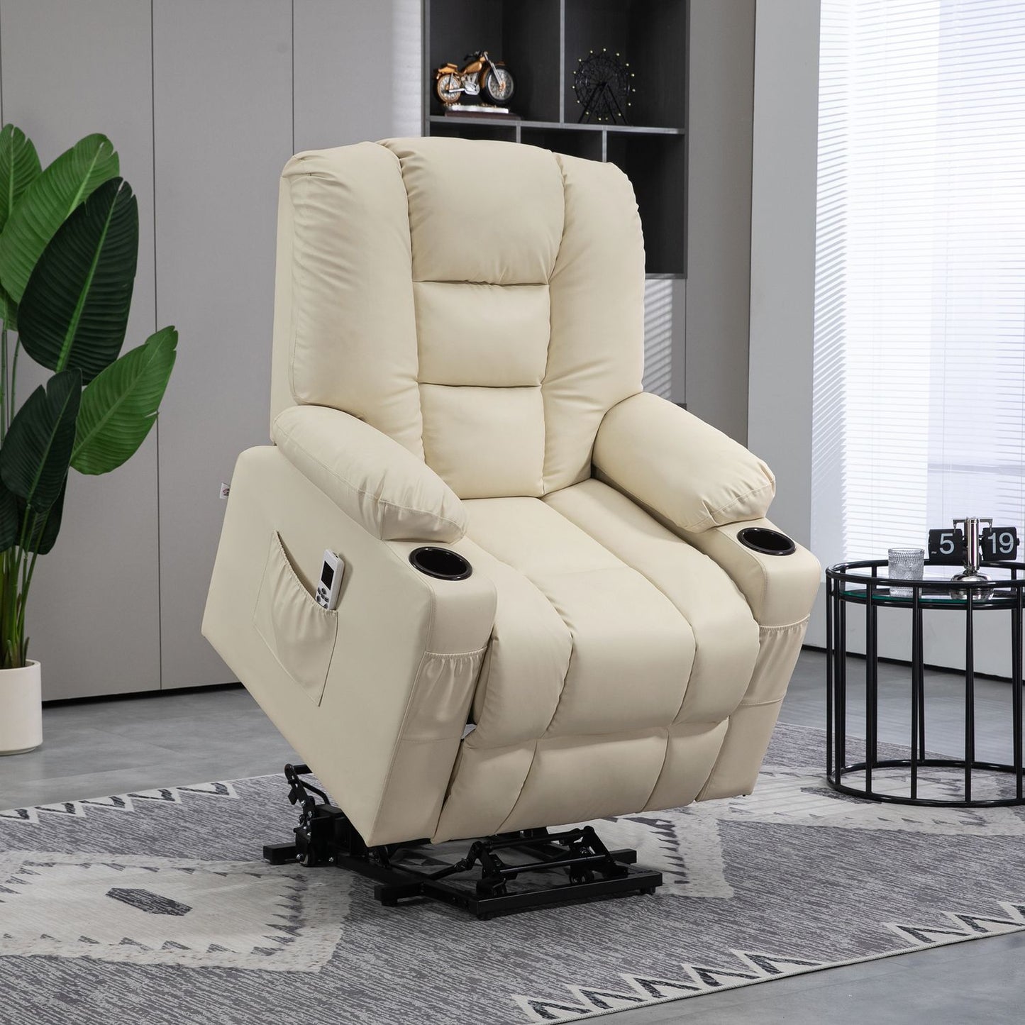 Electric recliner with massage, wheels and cup holder