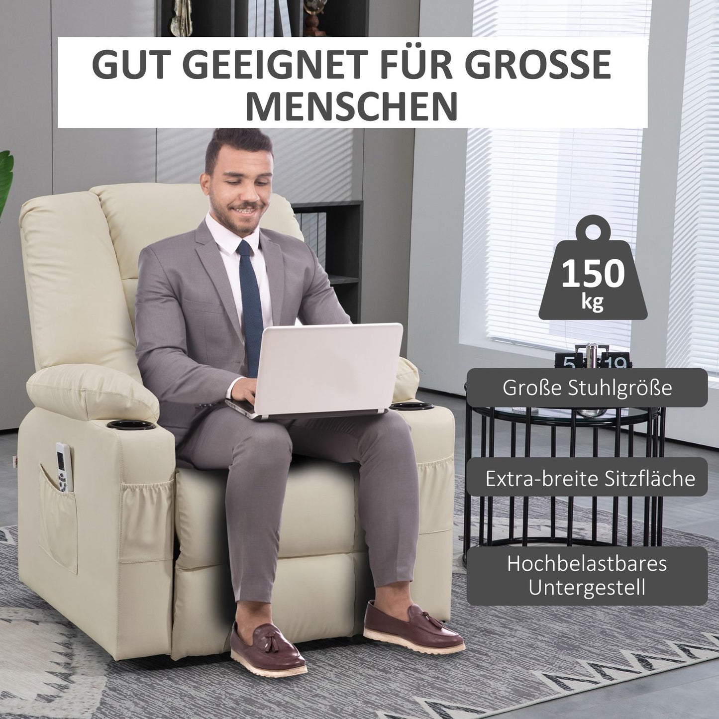 Electric recliner with massage, wheels and cup holder