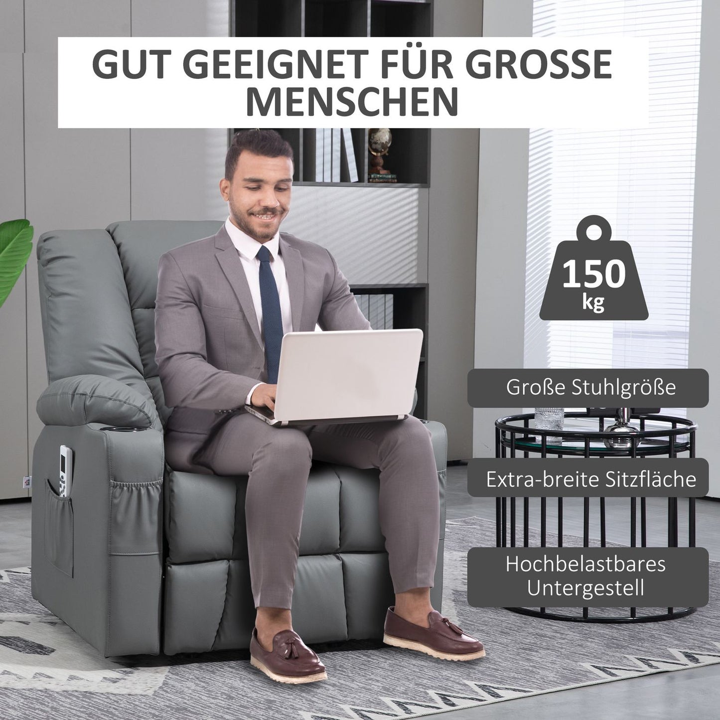 Electric recliner with USB, massage, wheels, gray