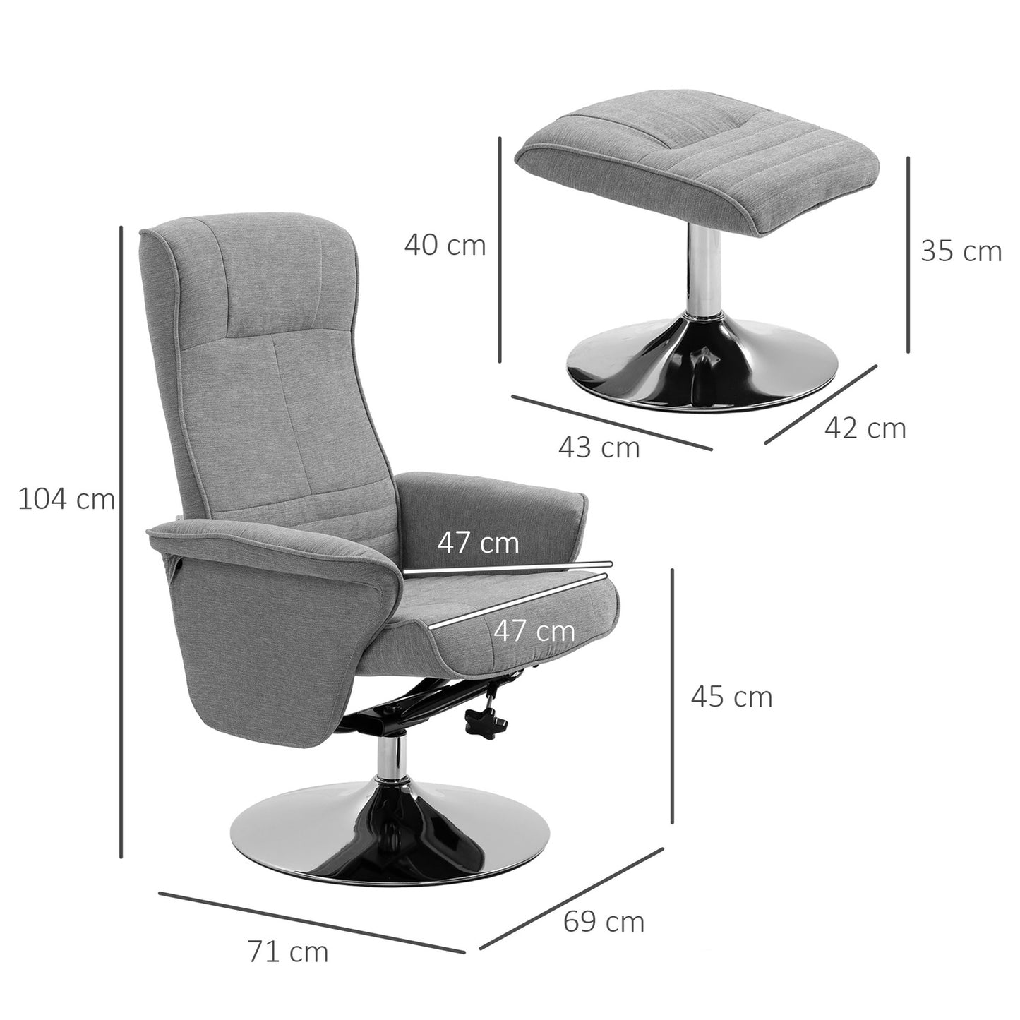 Velvet Gray Reclining TV chair, Swivel, Supports 150 kg