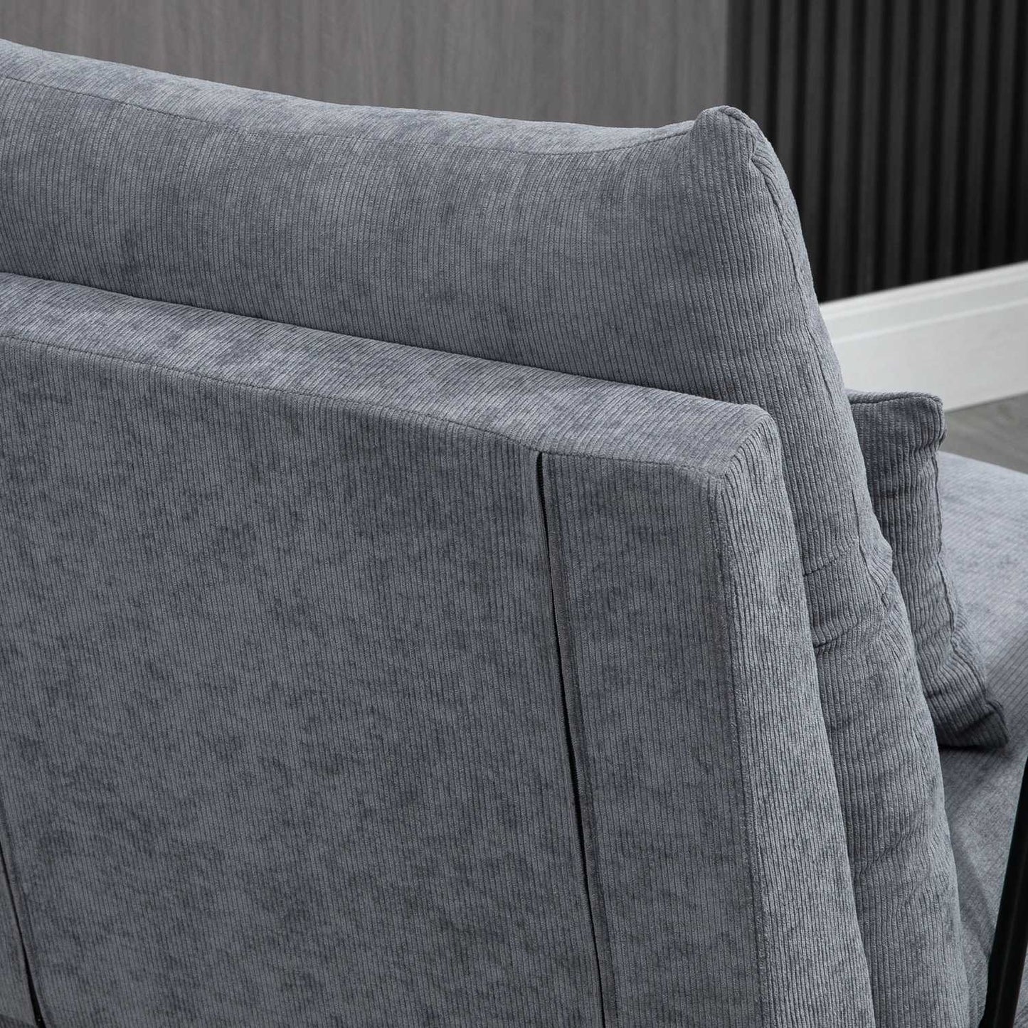 Reclining gray armchair with adjustable backrest and ottoman