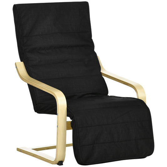 Relaxation chair with adjustable footrest, linen, black